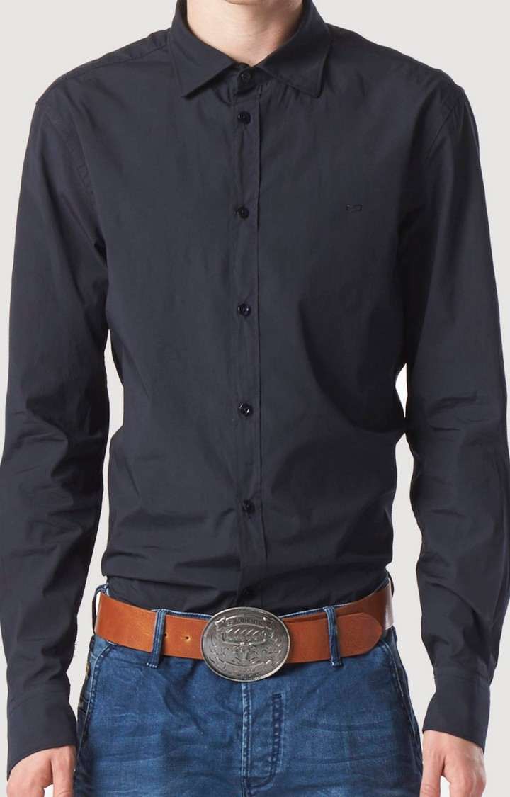 GAS | Navy Blue Solid Casual Shirt