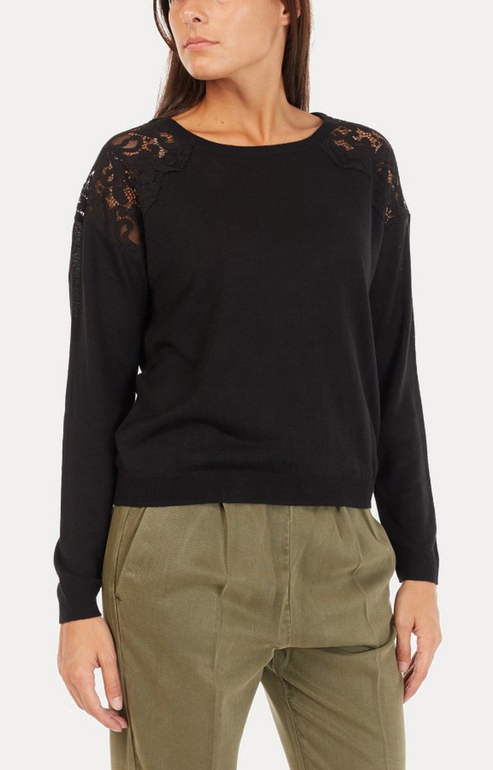 GAS | Black Solid Slim Fit Sweater