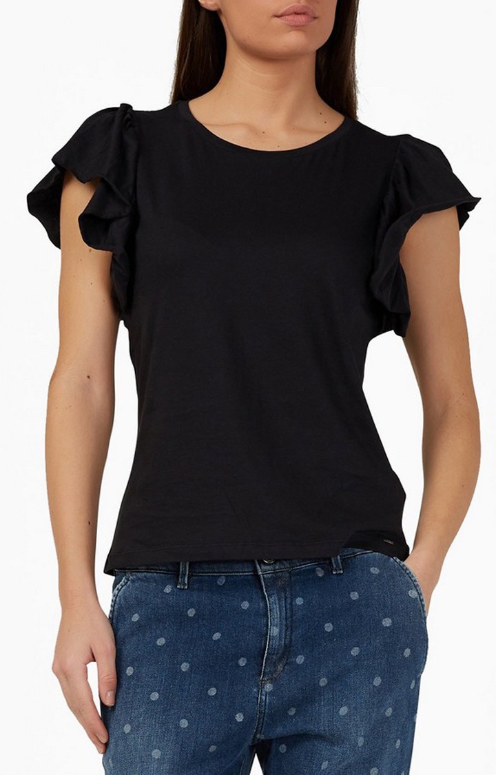 GAS | T-shirt with Ruffled Sleeves