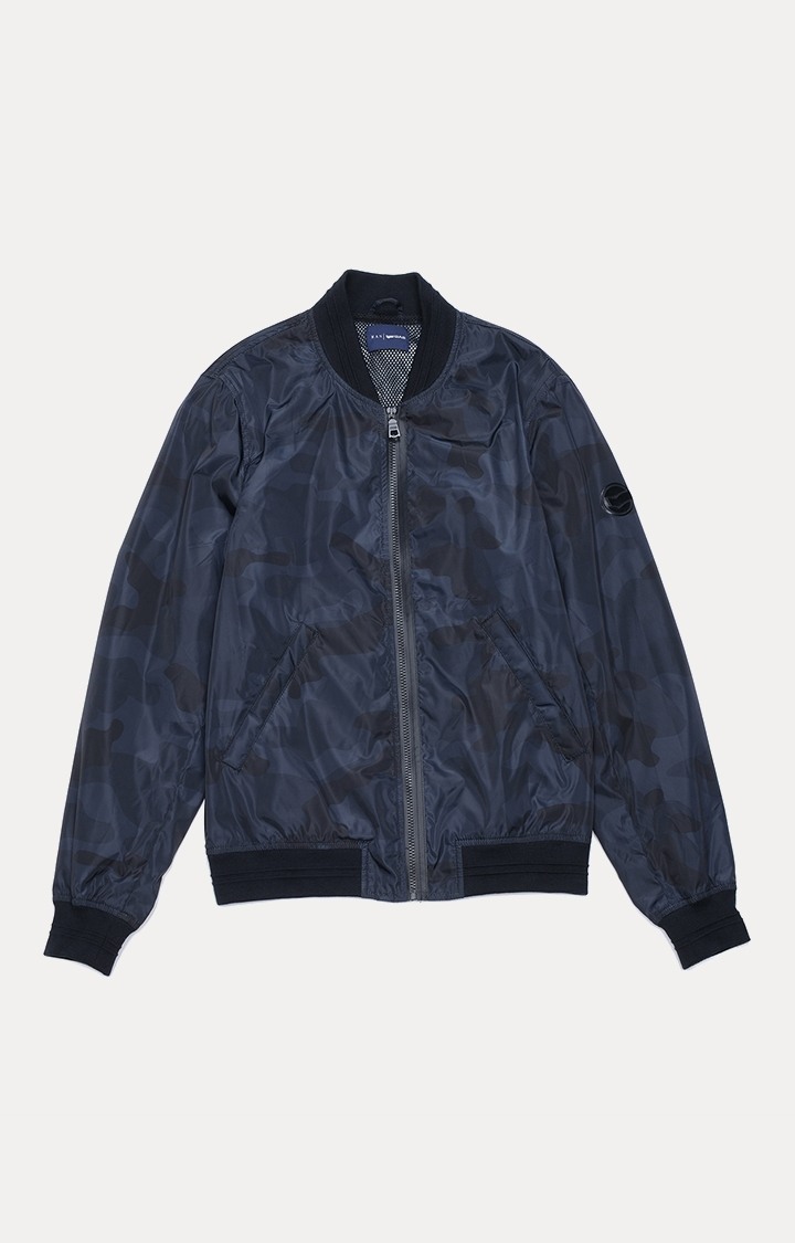GAS | Black and Blue Printed Bomber Jacket