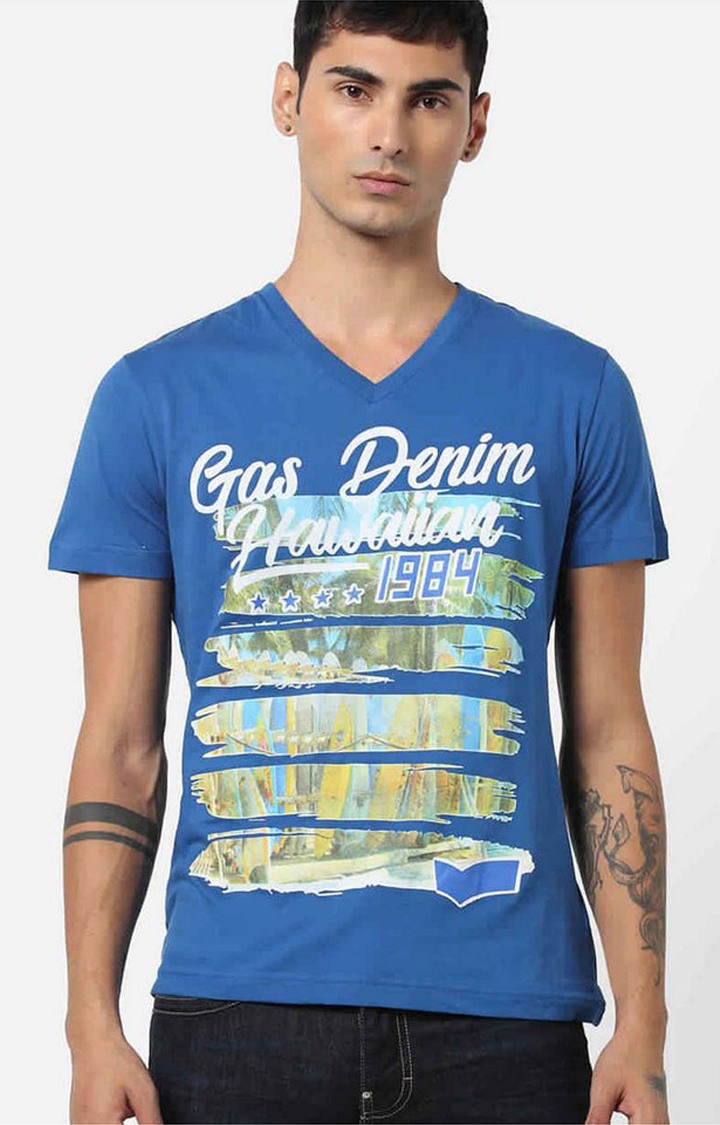 GAS | Slim Fit Graphic Print V-neck T-shirt