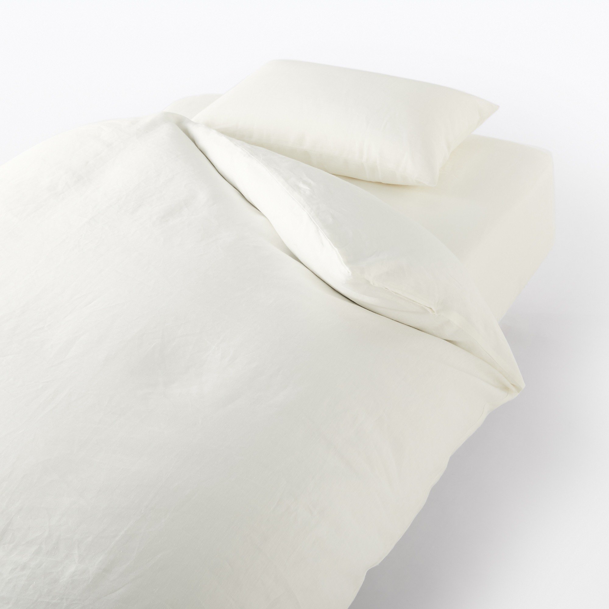 MUJI | LINEN PLAIN WEAVE FITTED SHEET S OFF WHITE