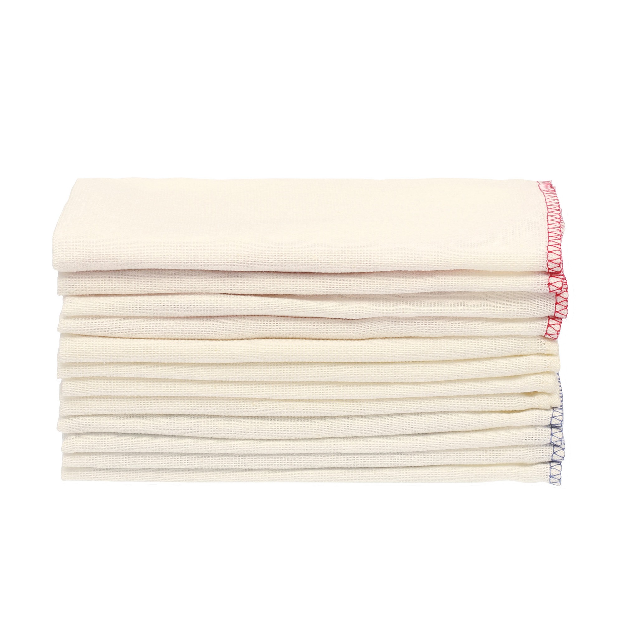 RECYCLED COTTON COLOURED TRIM KITCHEN CLOTH / 12 PIECES