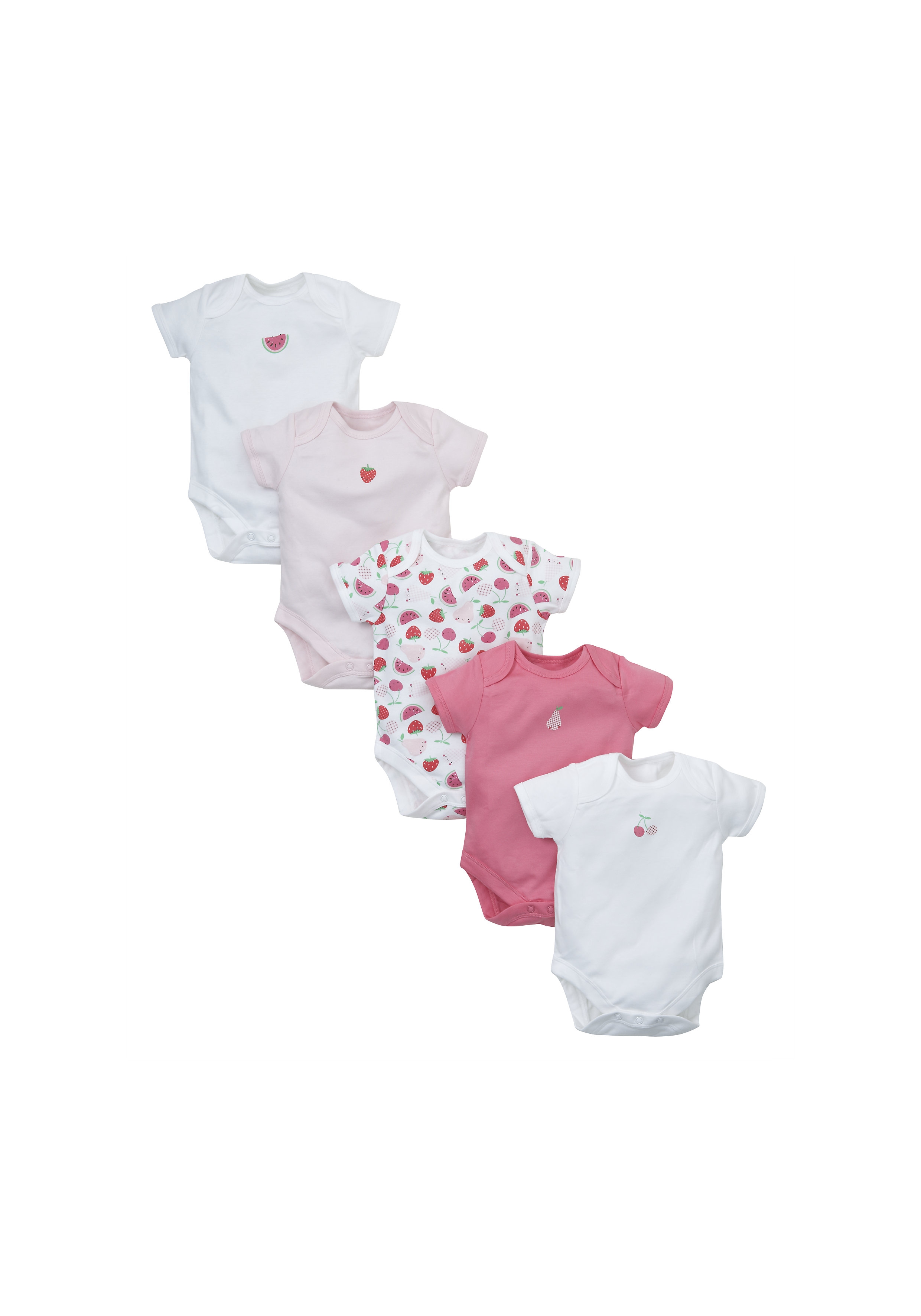 Mothercare | Girls Fruit Half Sleeve Bodysuits - Pack Of 5 - Multicolor 0