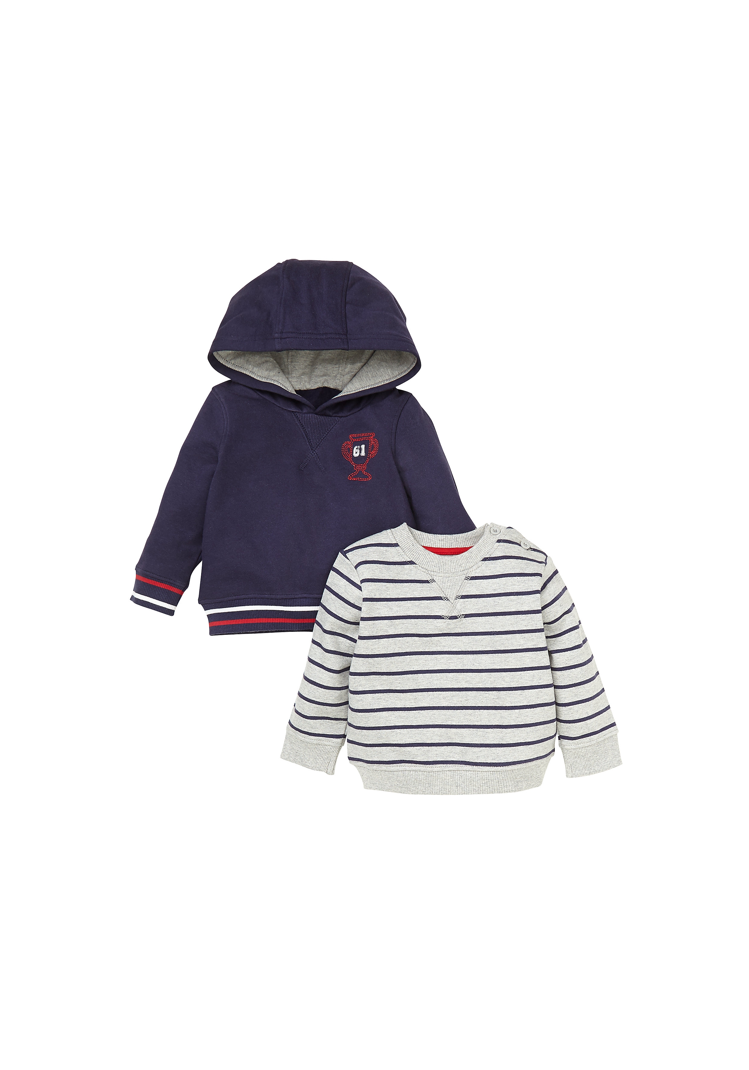 Mothercare | Boys Full Sleeves Sweatshirt Striped - Pack Of 2 - Multicolor 0