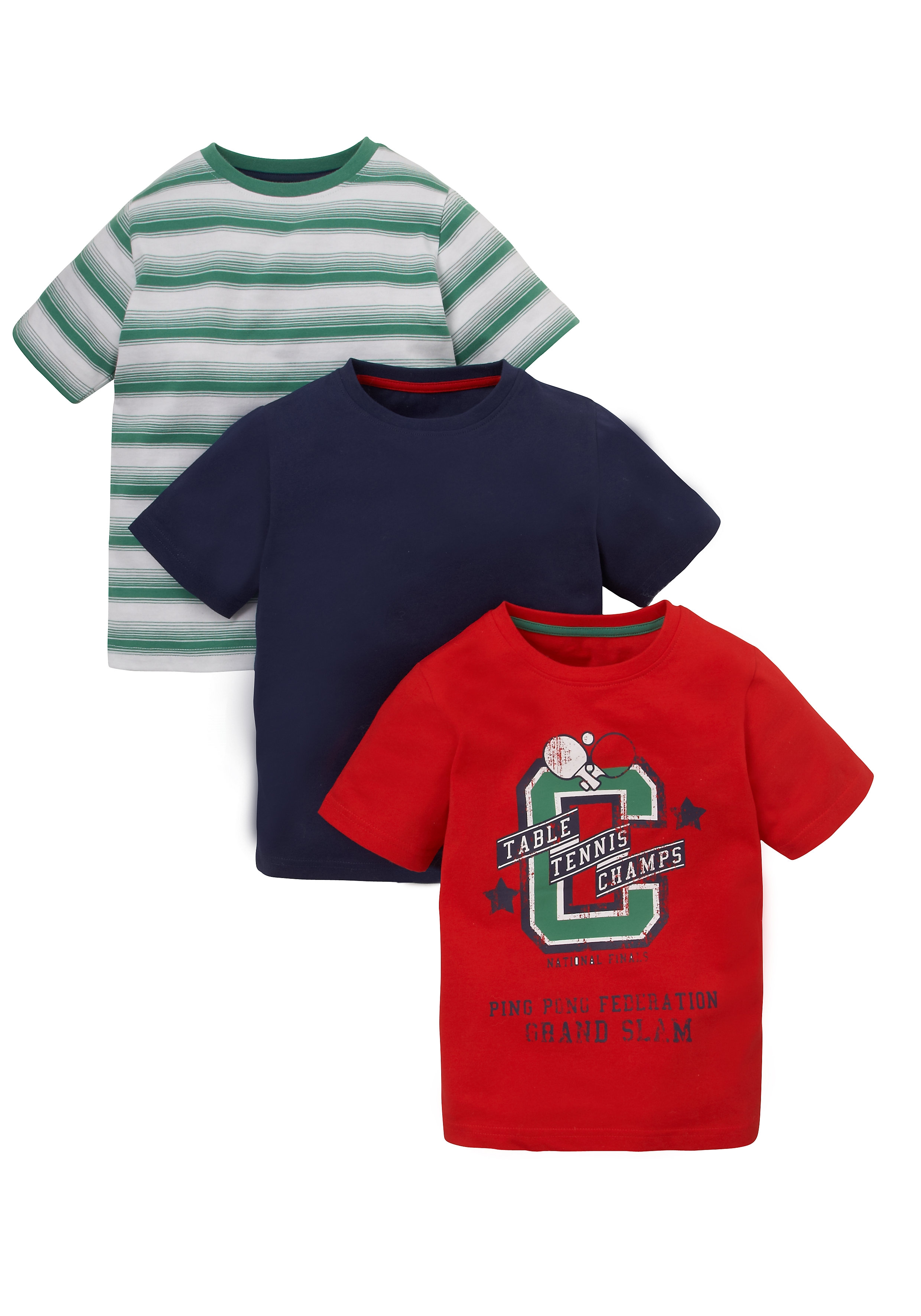 Mothercare | Boys Half Sleeves T-Shirt Striped And Text Print - Pack Of 3 - Multicolor 0