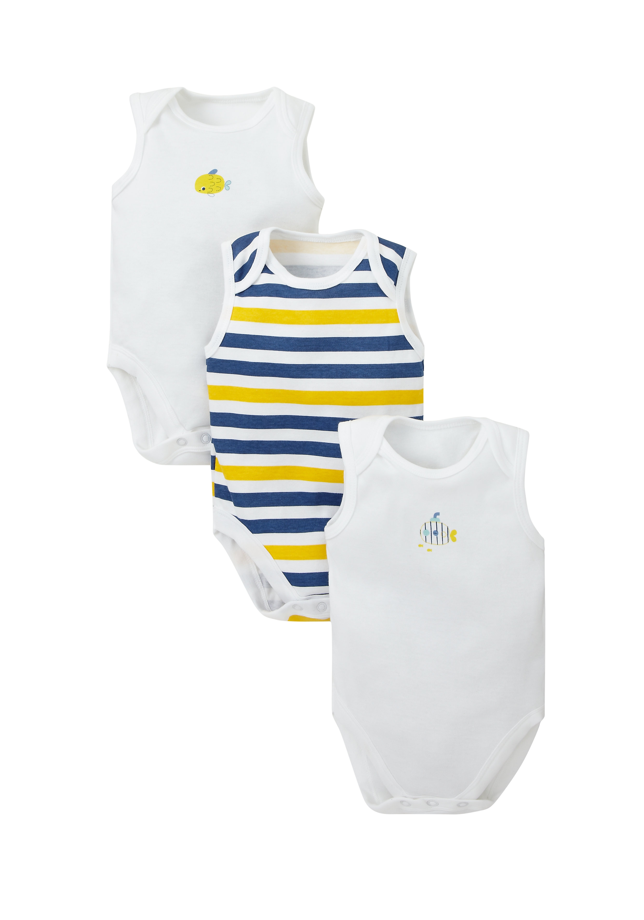 Mothercare | Multicolor Boys Submarine And Fish Bodysuits- Pack Of 3 0