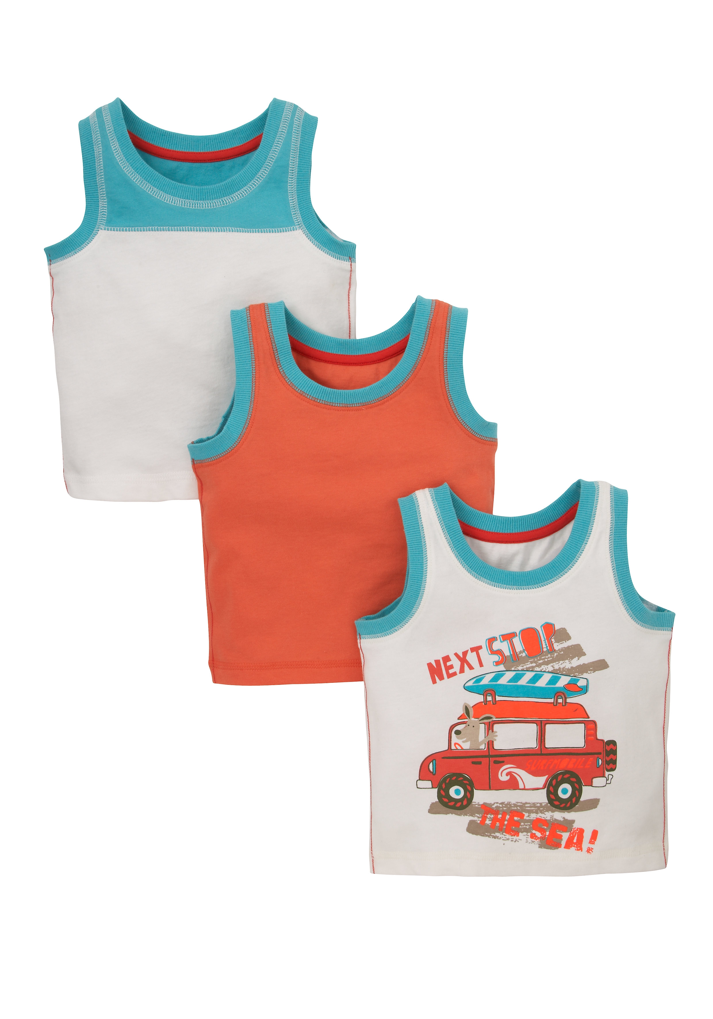 Mothercare | Multicolor Boys Next Stop The Sea Vest Tops - Pack Of 3 0