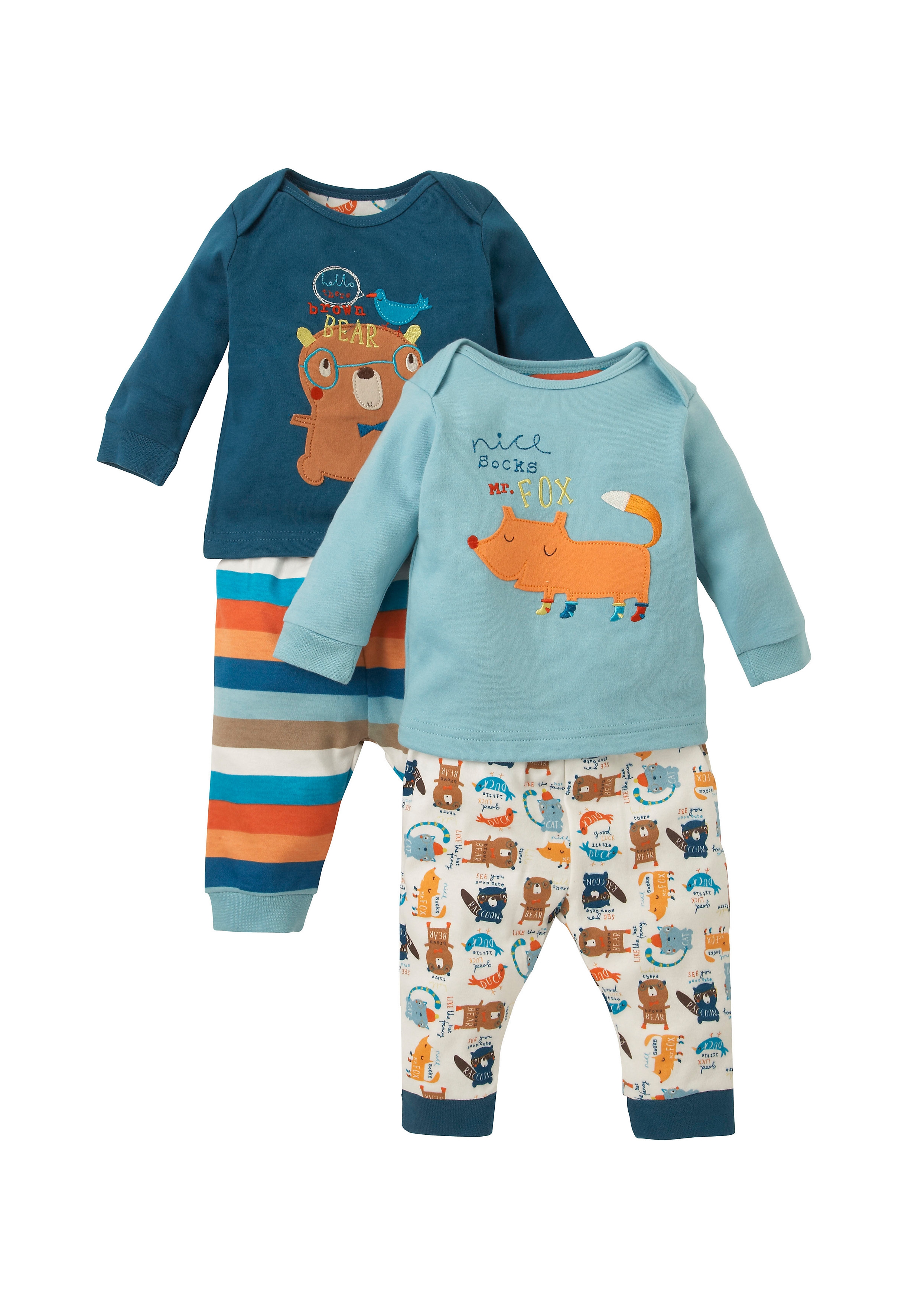 Mothercare | Boys Full Sleeves Pyjama Set Bear And Fox Patchwork - Pack Of 2 - Multicolor 0
