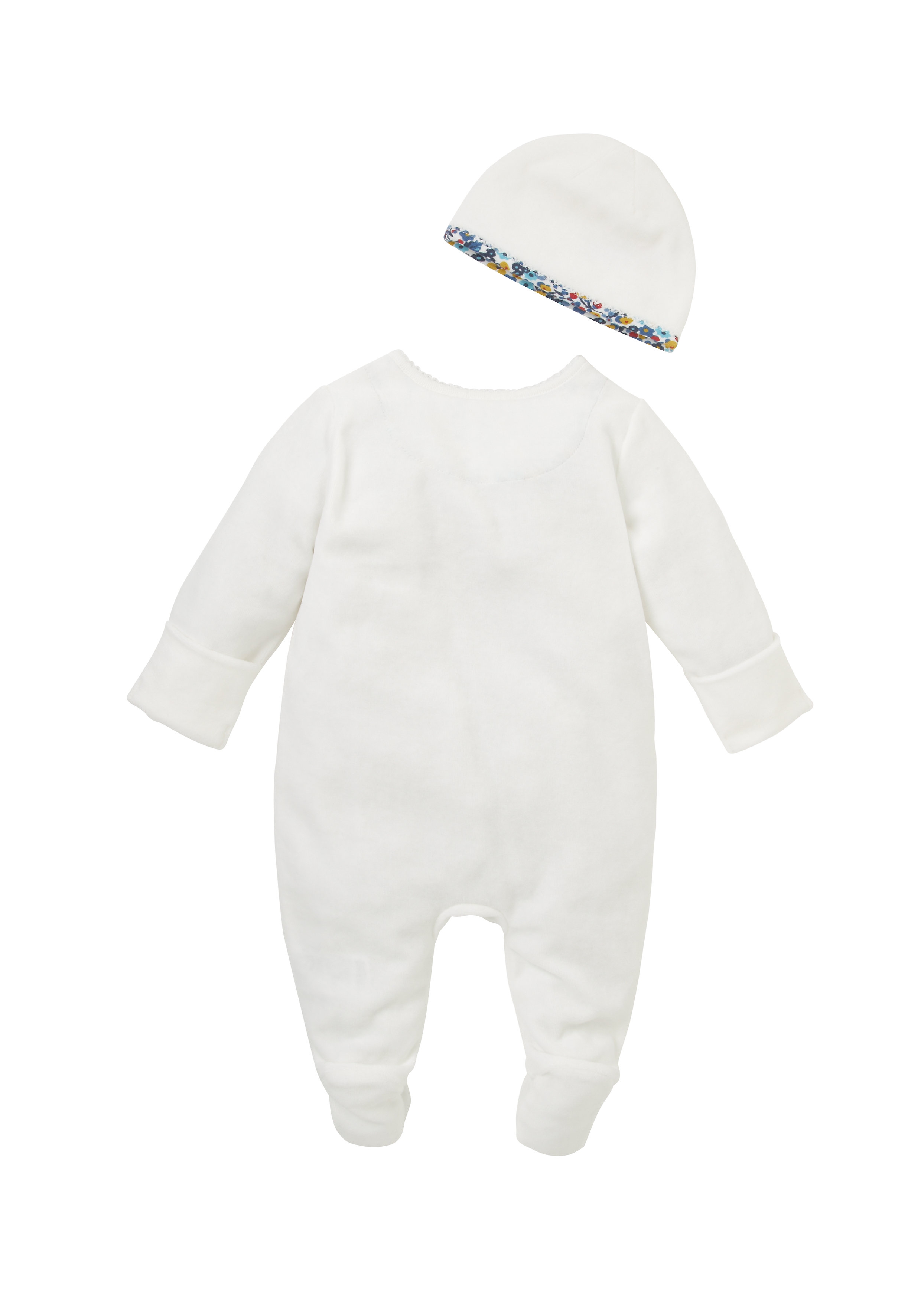 Mothercare | Girls Full Sleeves Romper With Hat Bunny Patchwork - Cream 1
