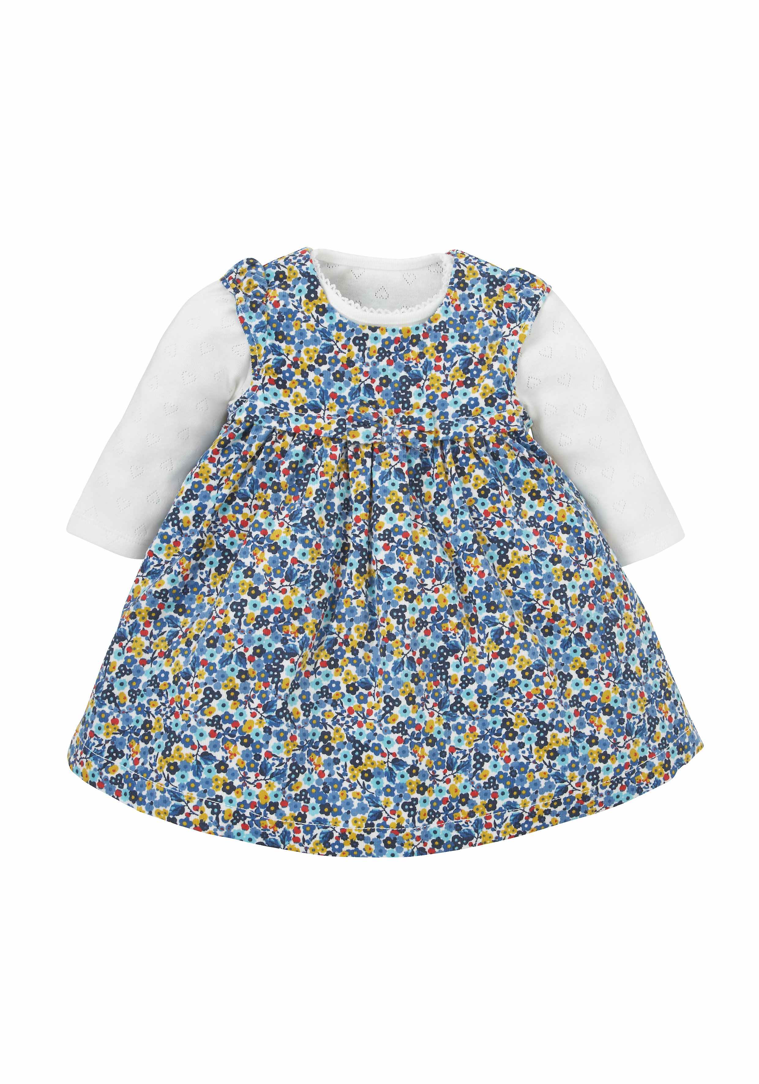 Girls Full Sleeves Bodysuit And Dress Set Floral Print - Blue