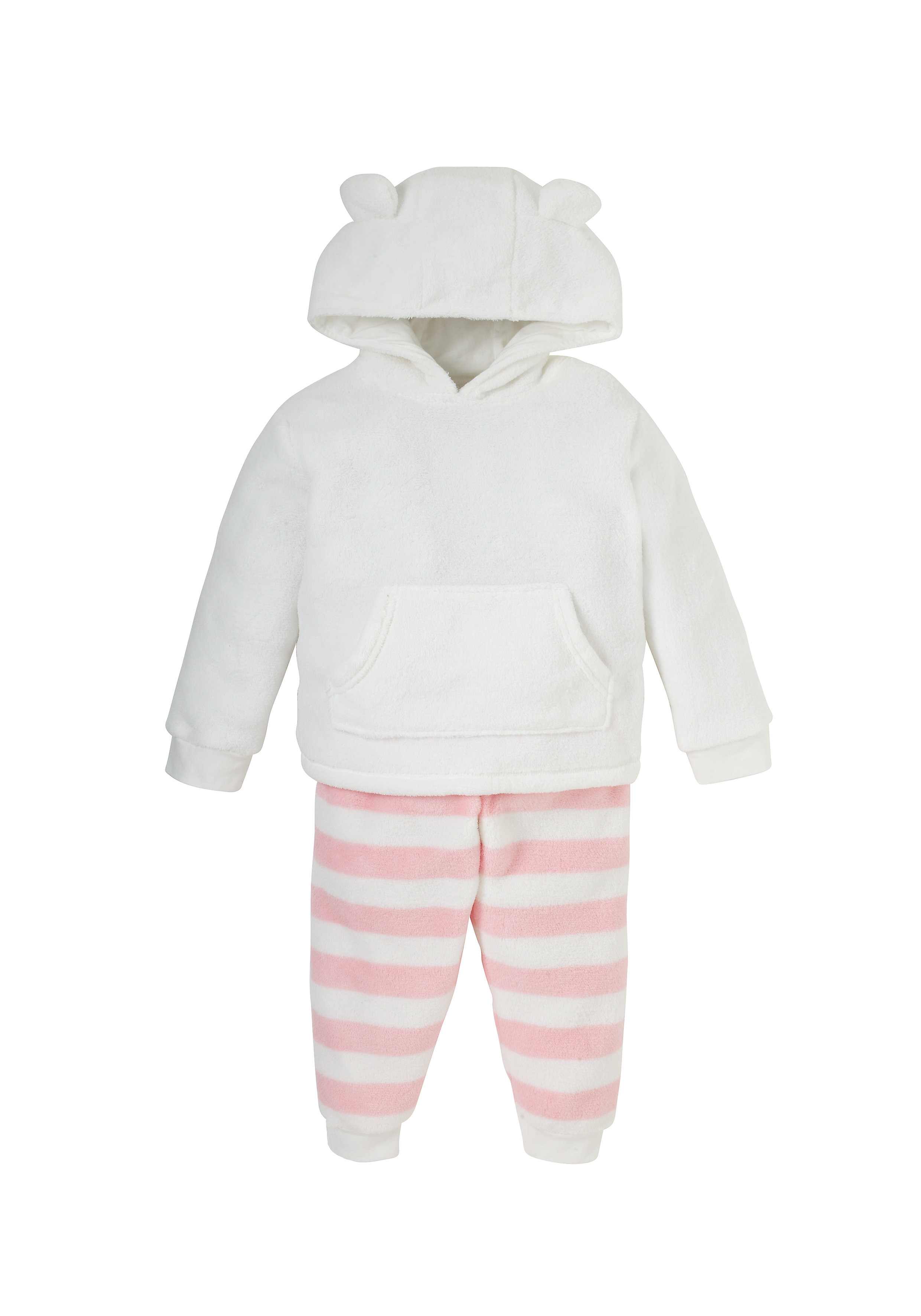 Girls Cuddle Fleece Pyjamas Pink White