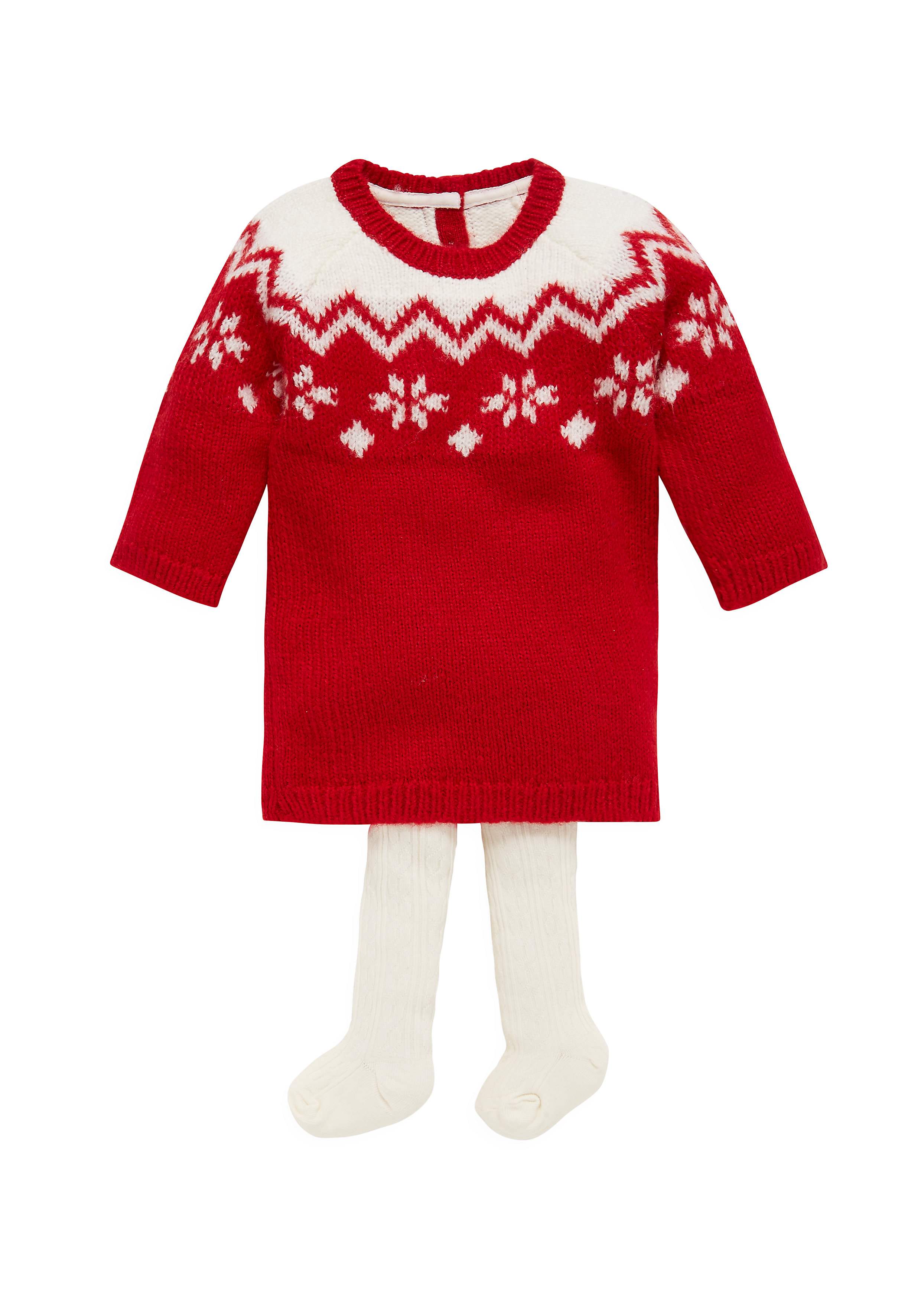 Girls Fairisle Dress With Tights  - Red
