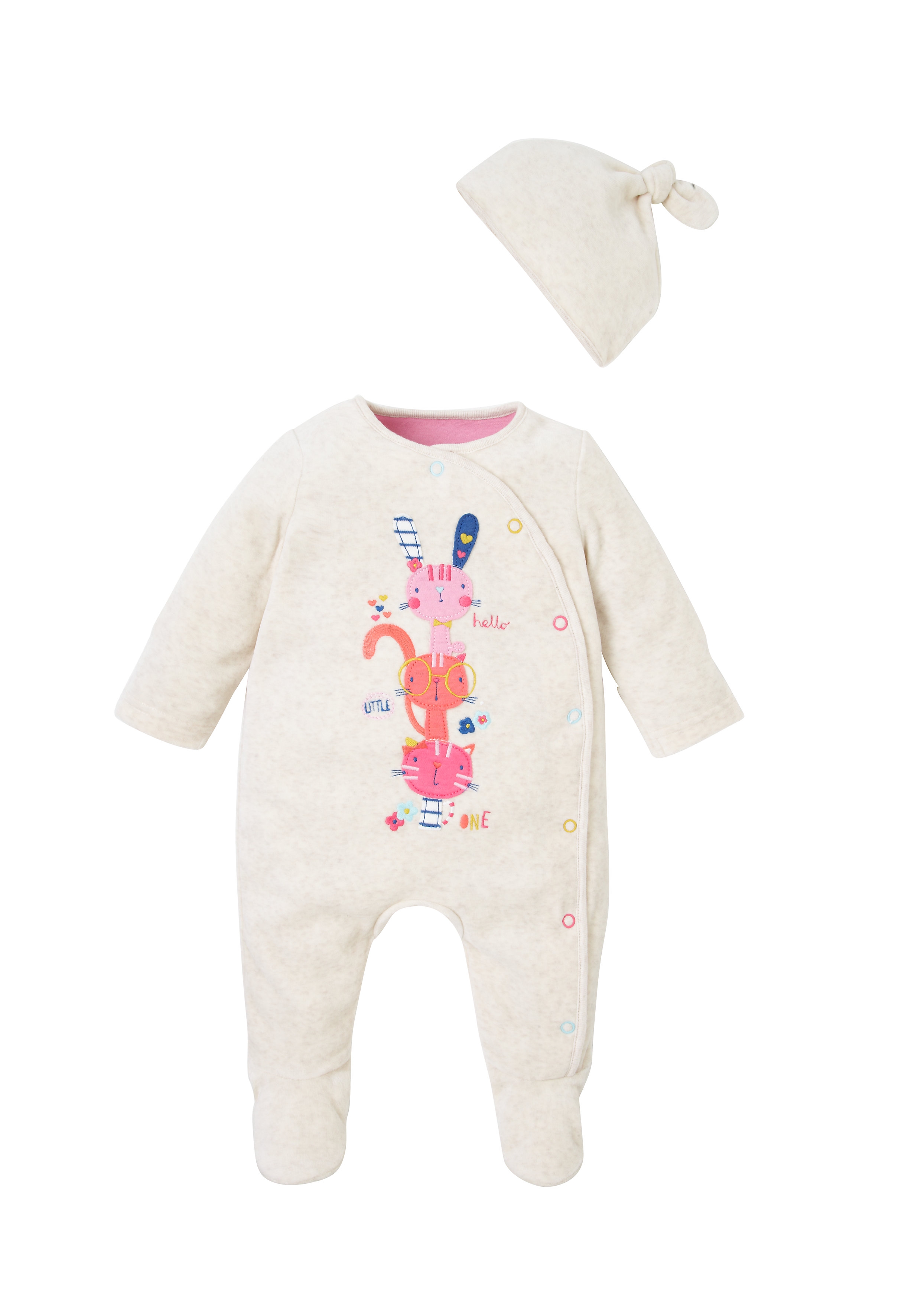 Mothercare | Girls Full Sleeves Sleepsuits With Beanie - Pink 0