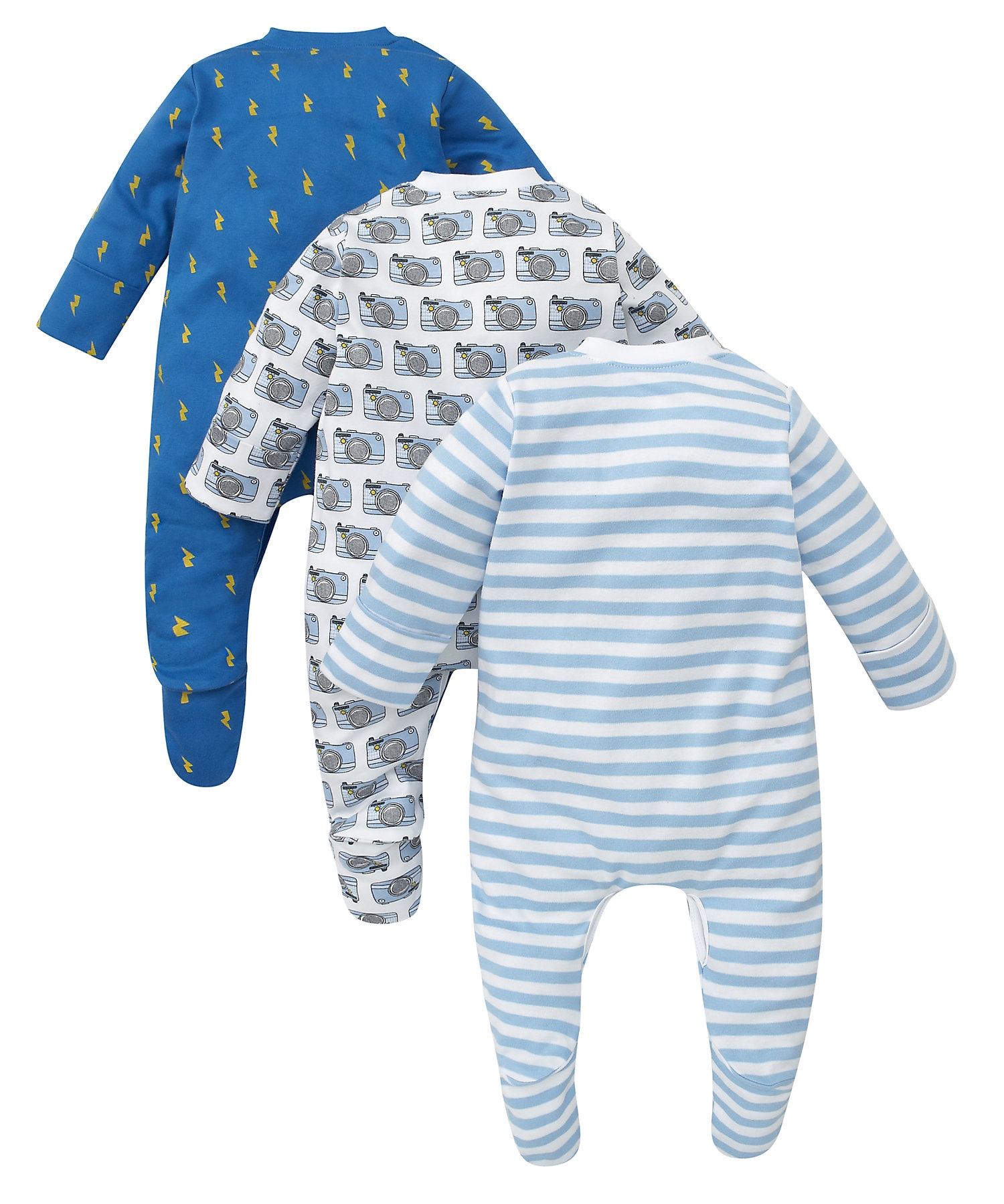Mothercare | Boys Full Sleeves Sleepsuits - Pack of 3 - Multicolor 1