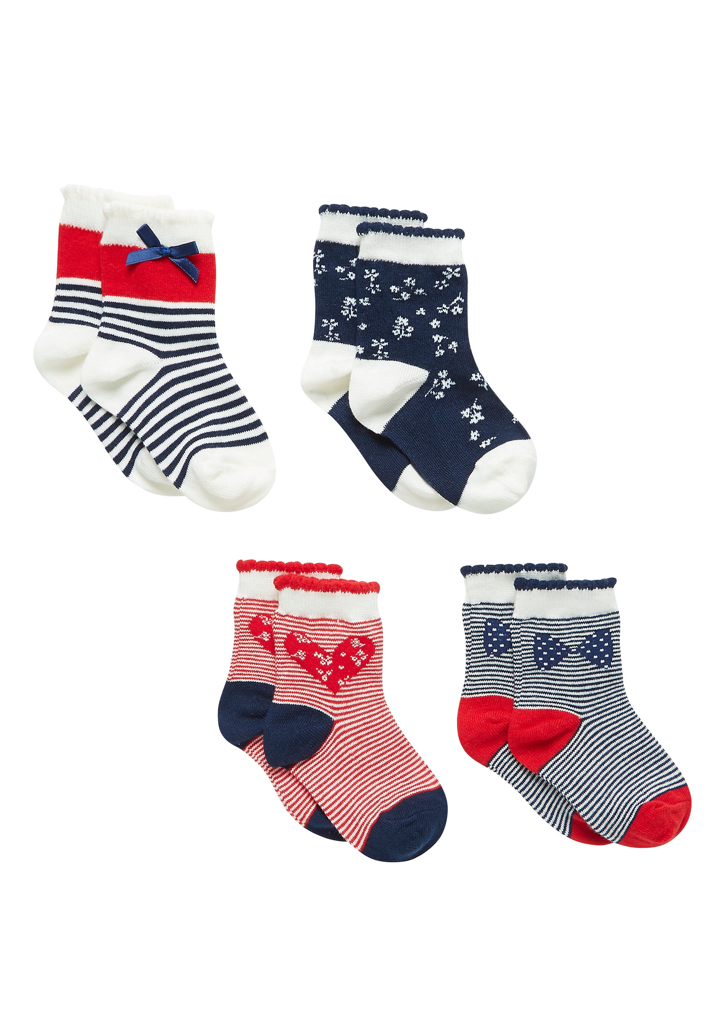 Mothercare | Girls Floral And Striped Socks - Pack Of 4 0