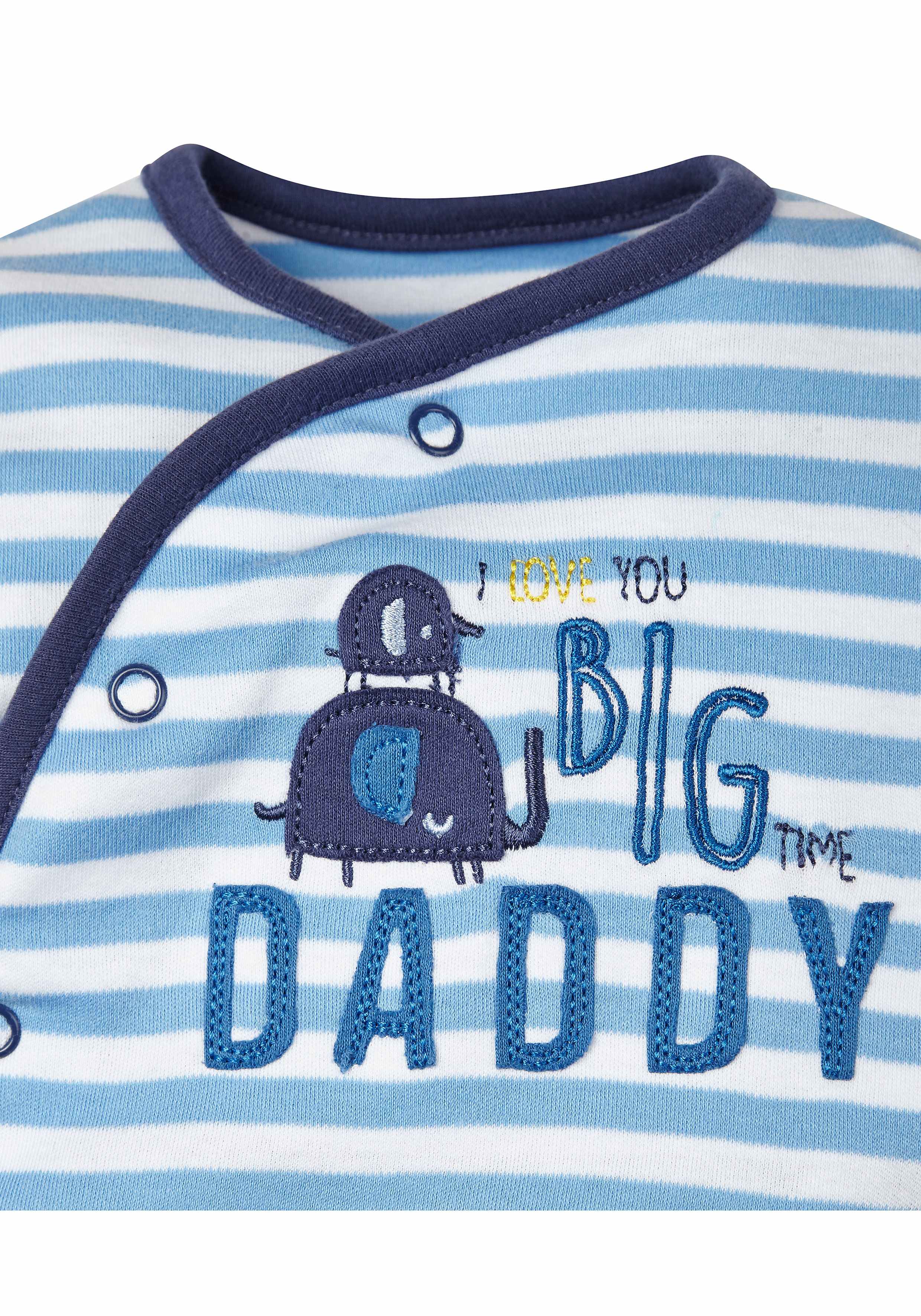 Boys Full Sleeves Striped And Printed Sleepsuit - Pack Of 3 - Blue