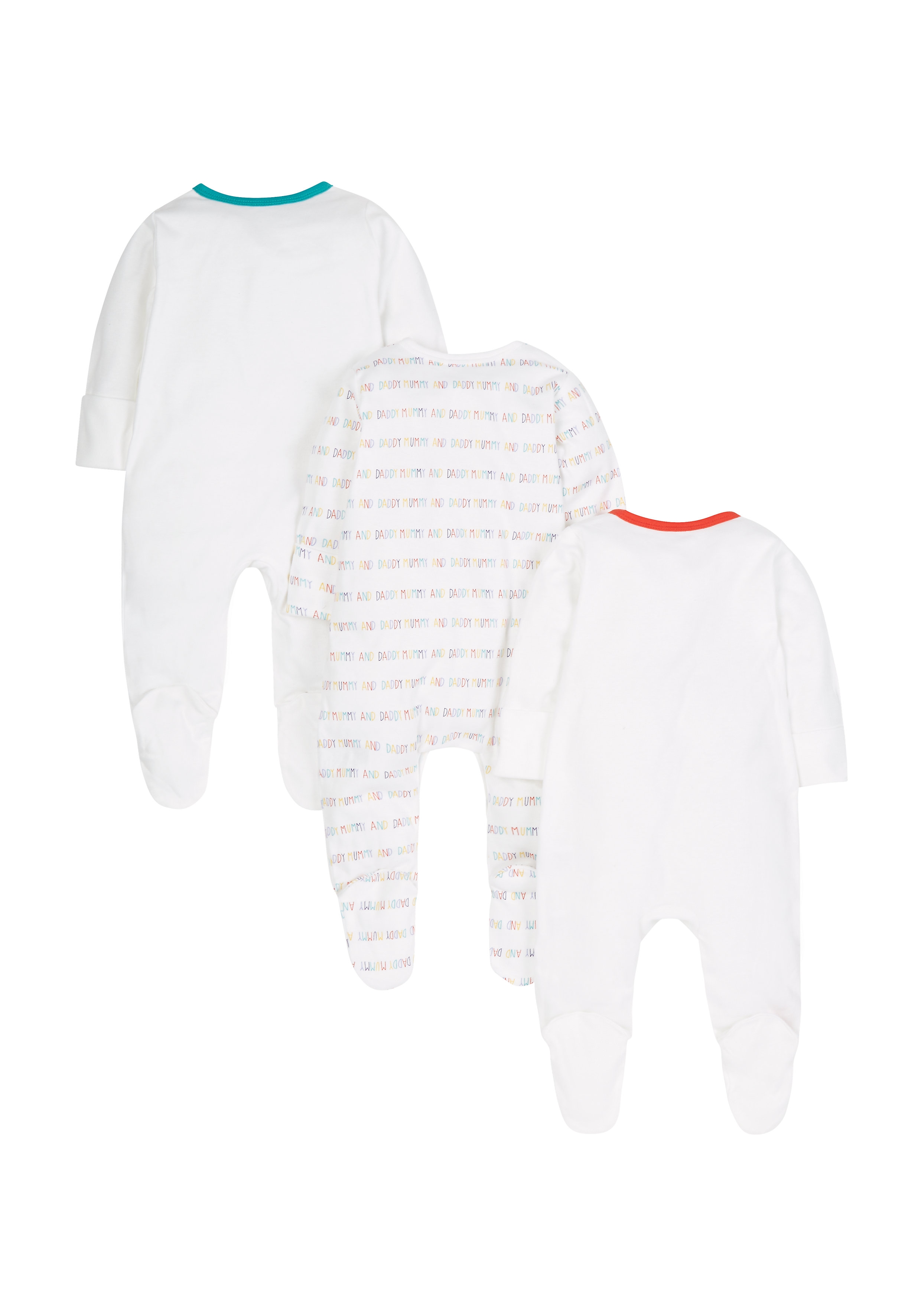 Mothercare | Unisex Full Sleeves Text Print Sleepsuit - Pack Of 3 - White 1