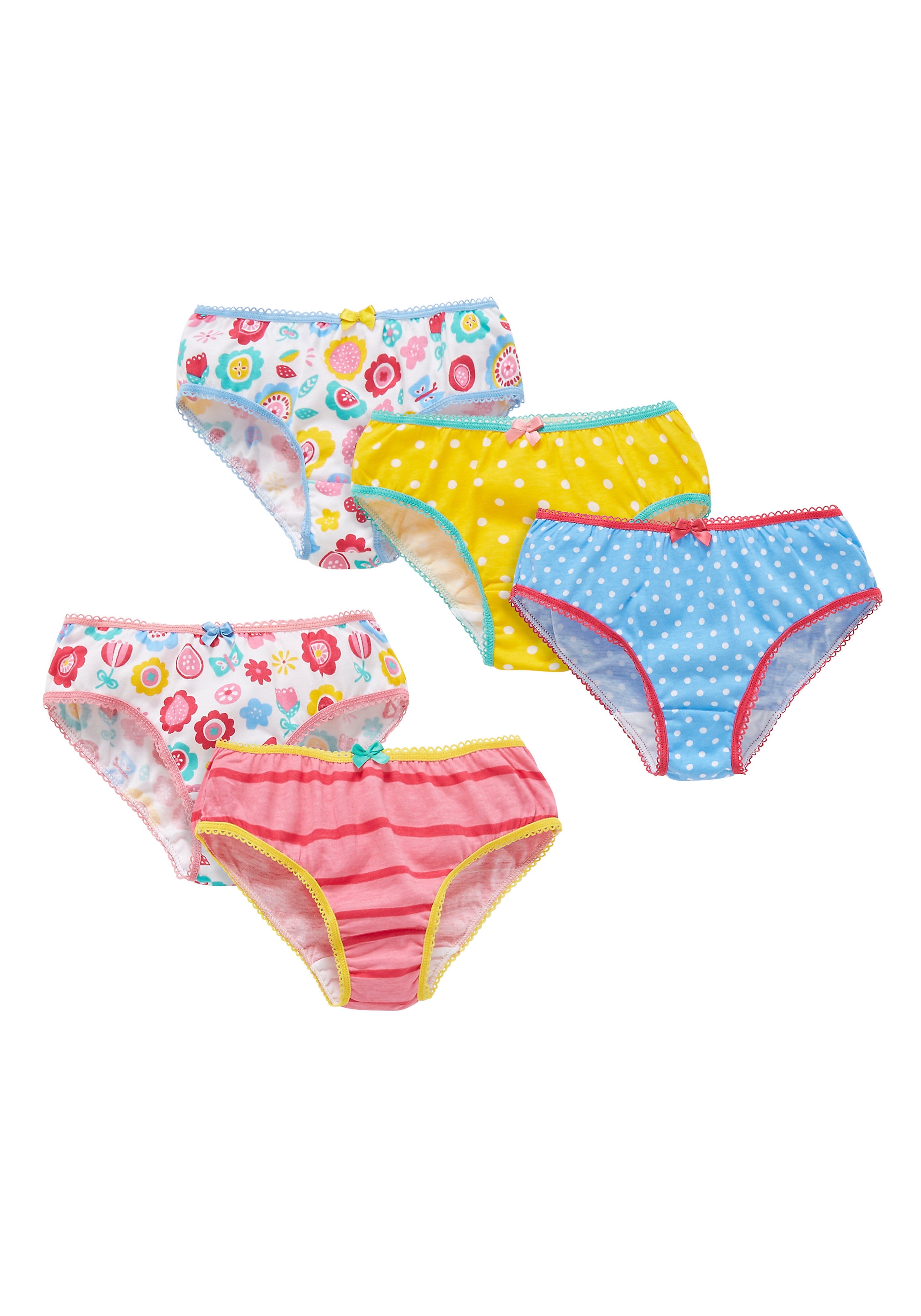 Mothercare | Multicolor Girls Floral, Stripe And Spot Briefs - Pack Of 5 0