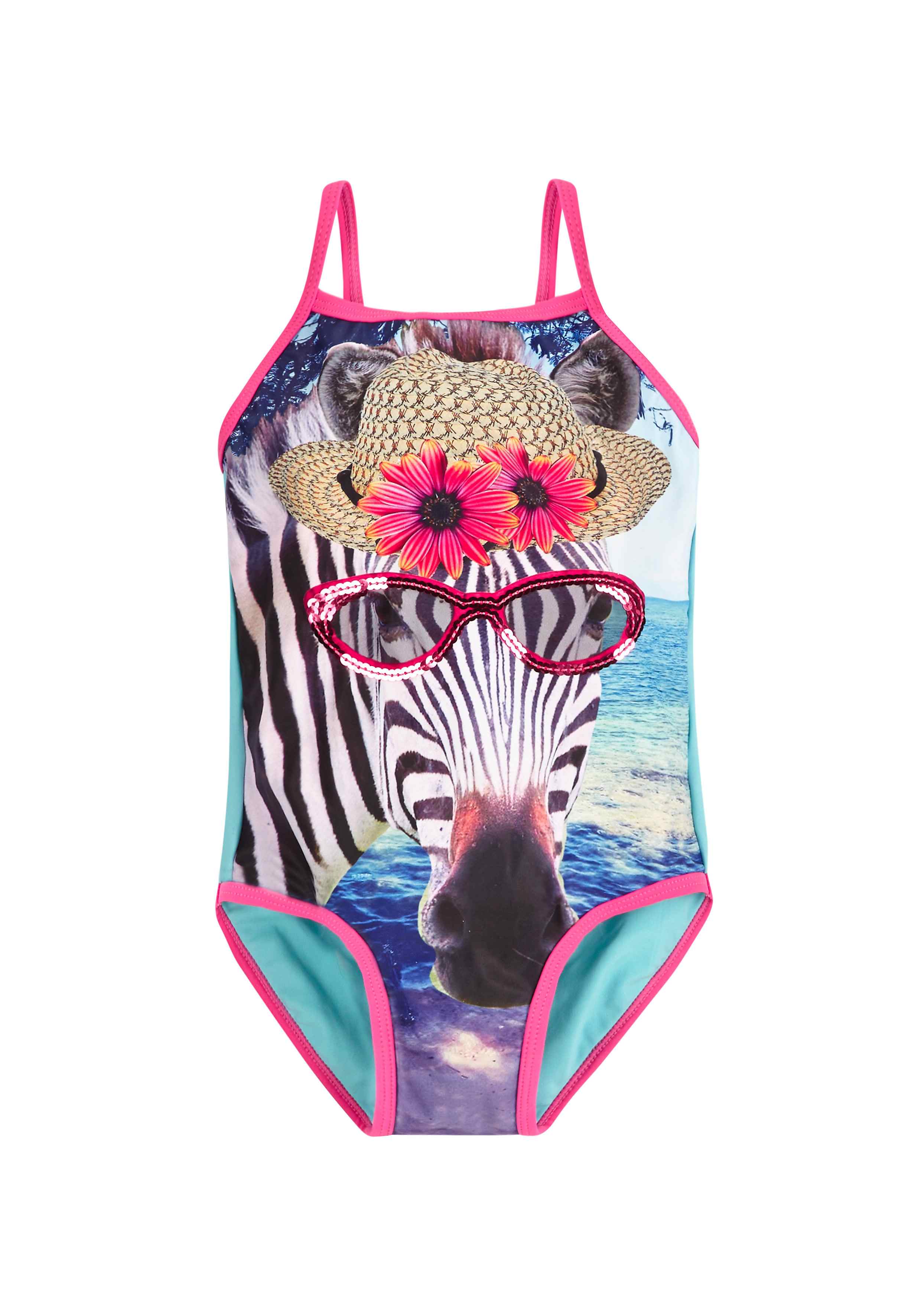 Blue Girls Photographic Zebra Swimsuit
