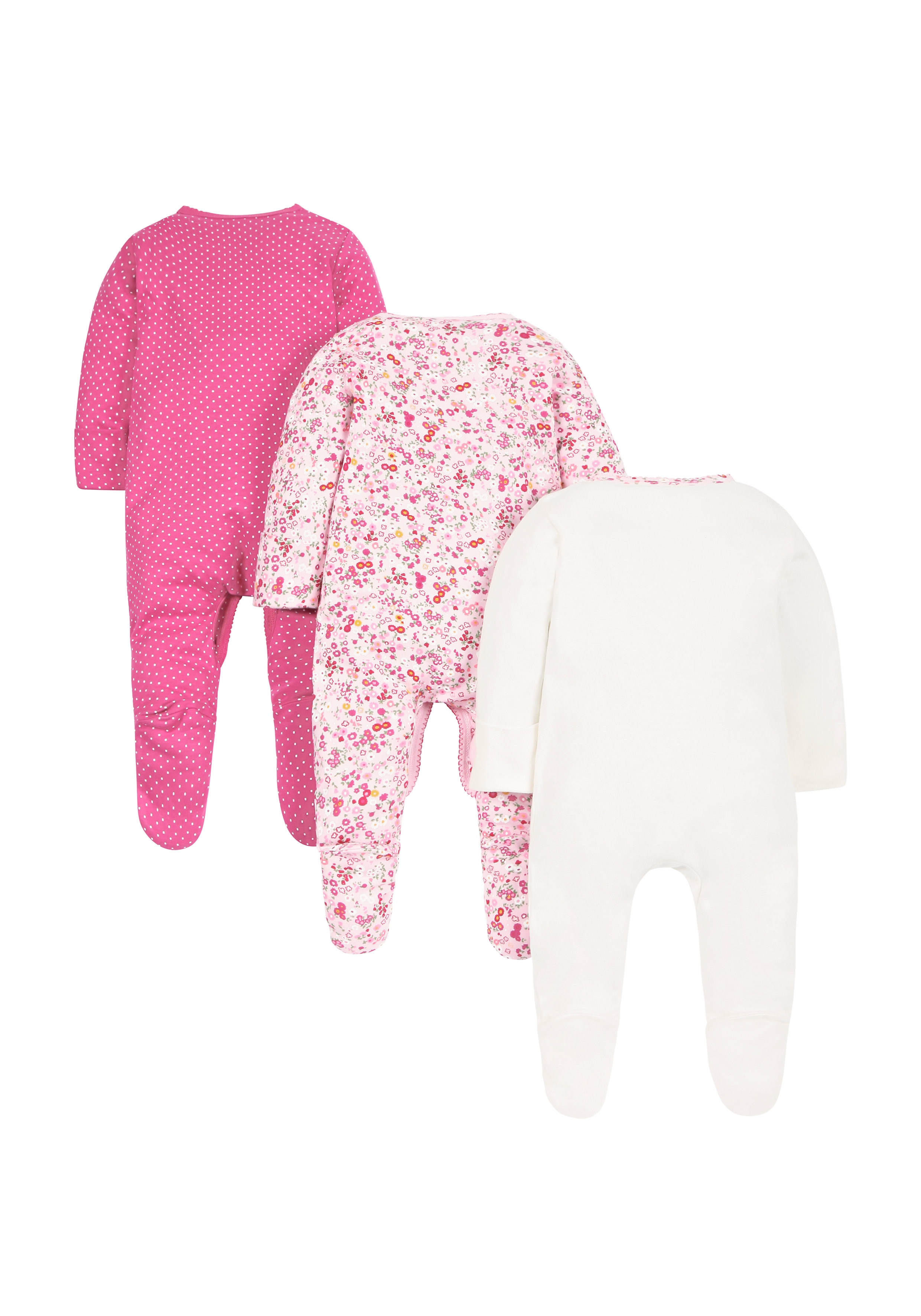 Mothercare | Girls Bear And Bunny Sleepsuits - Pack Of 3 - Pink 1
