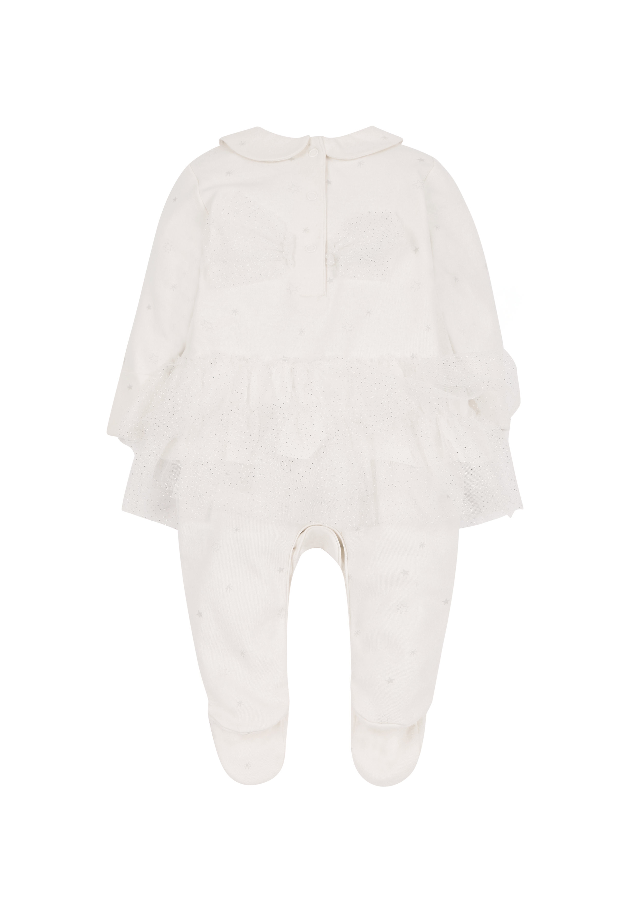 Mothercare | Girls Full Sleeves Frock Style Romper Text Print - Cream 1
