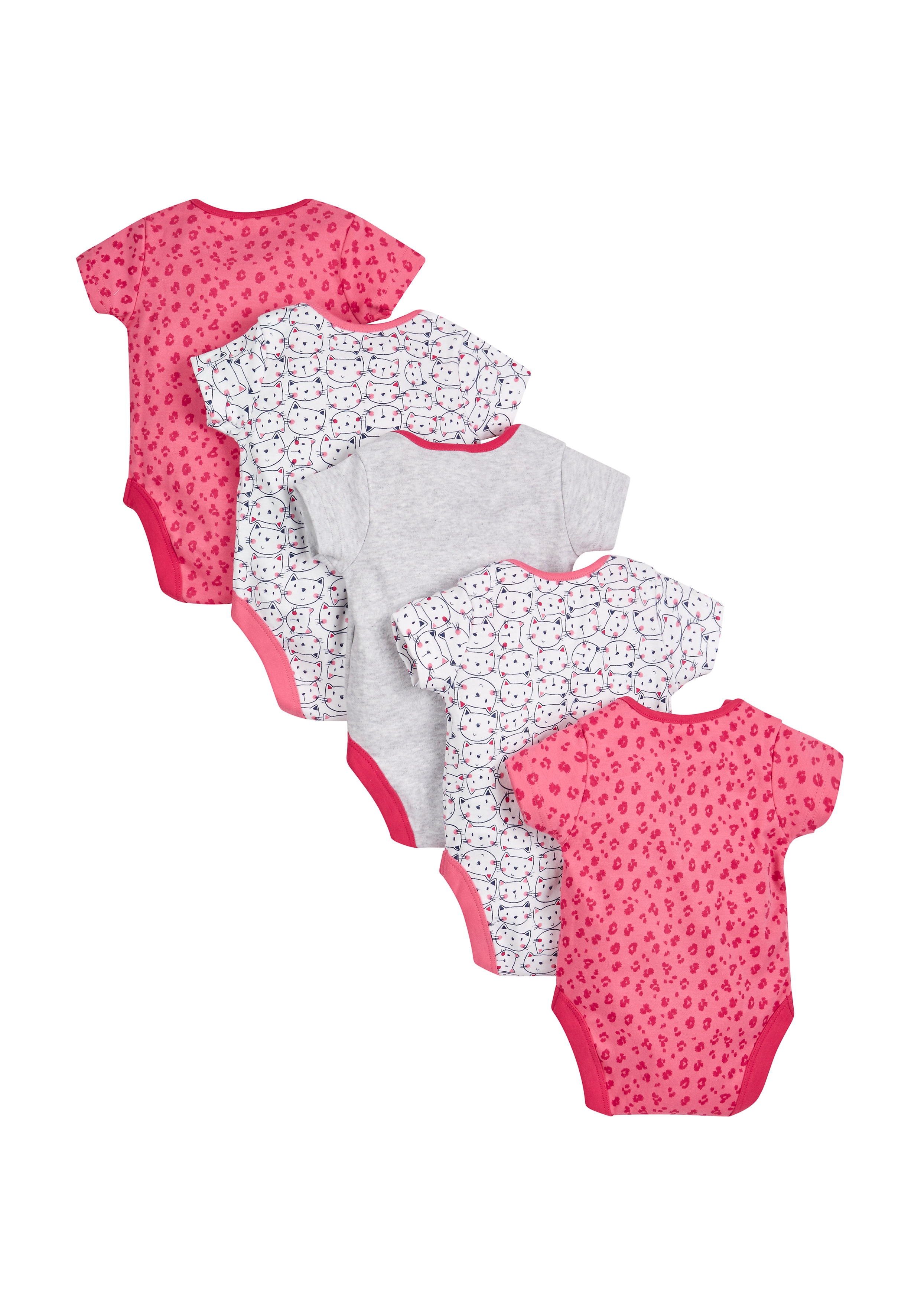 Mothercare | Girls Cat Bodysuits - Pack Of 5 - Pink 1