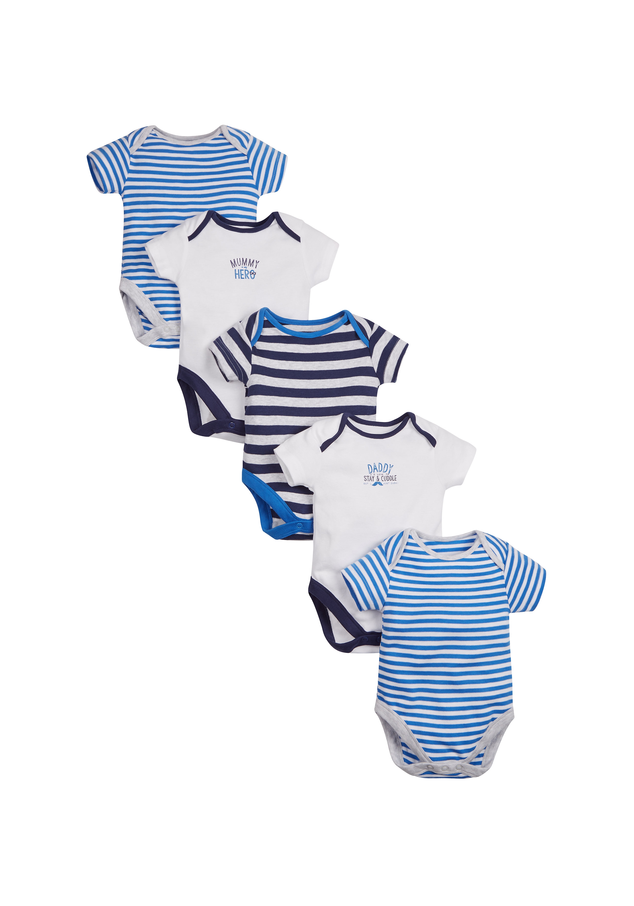 Mothercare | Boys Mummy And Daddy Bodysuits - Pack Of 5 - Blue 0
