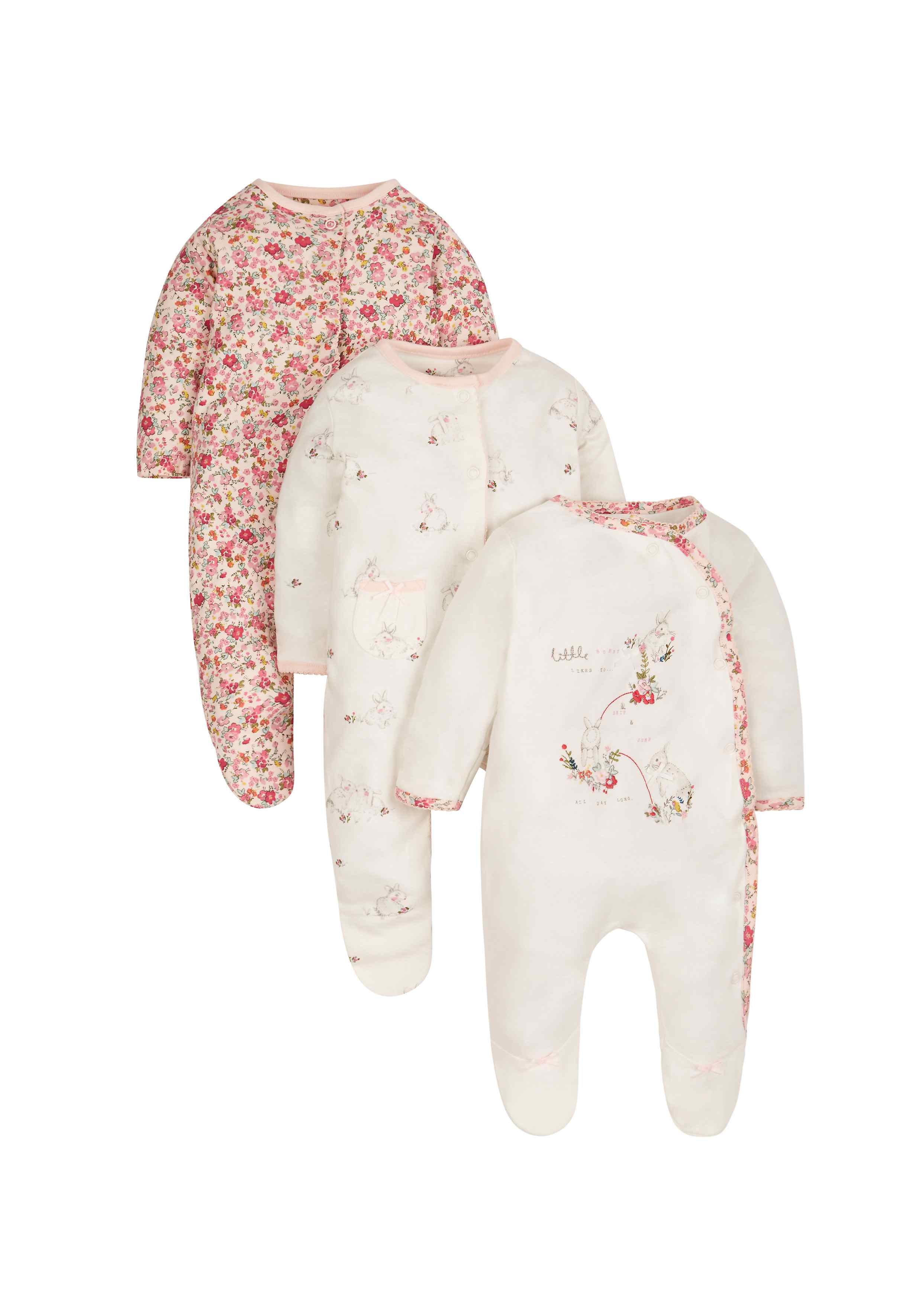 Girls Autumn Garden Sleepsuits - Pack Of 3 - Cream