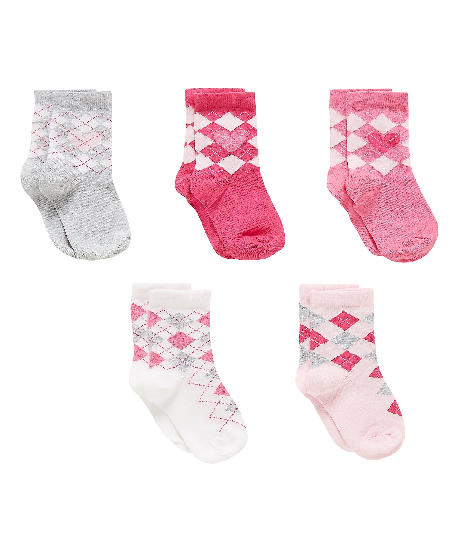 Mothercare | Girls  Socks Argyle Pattern - Pack Of 5 - Pink 0