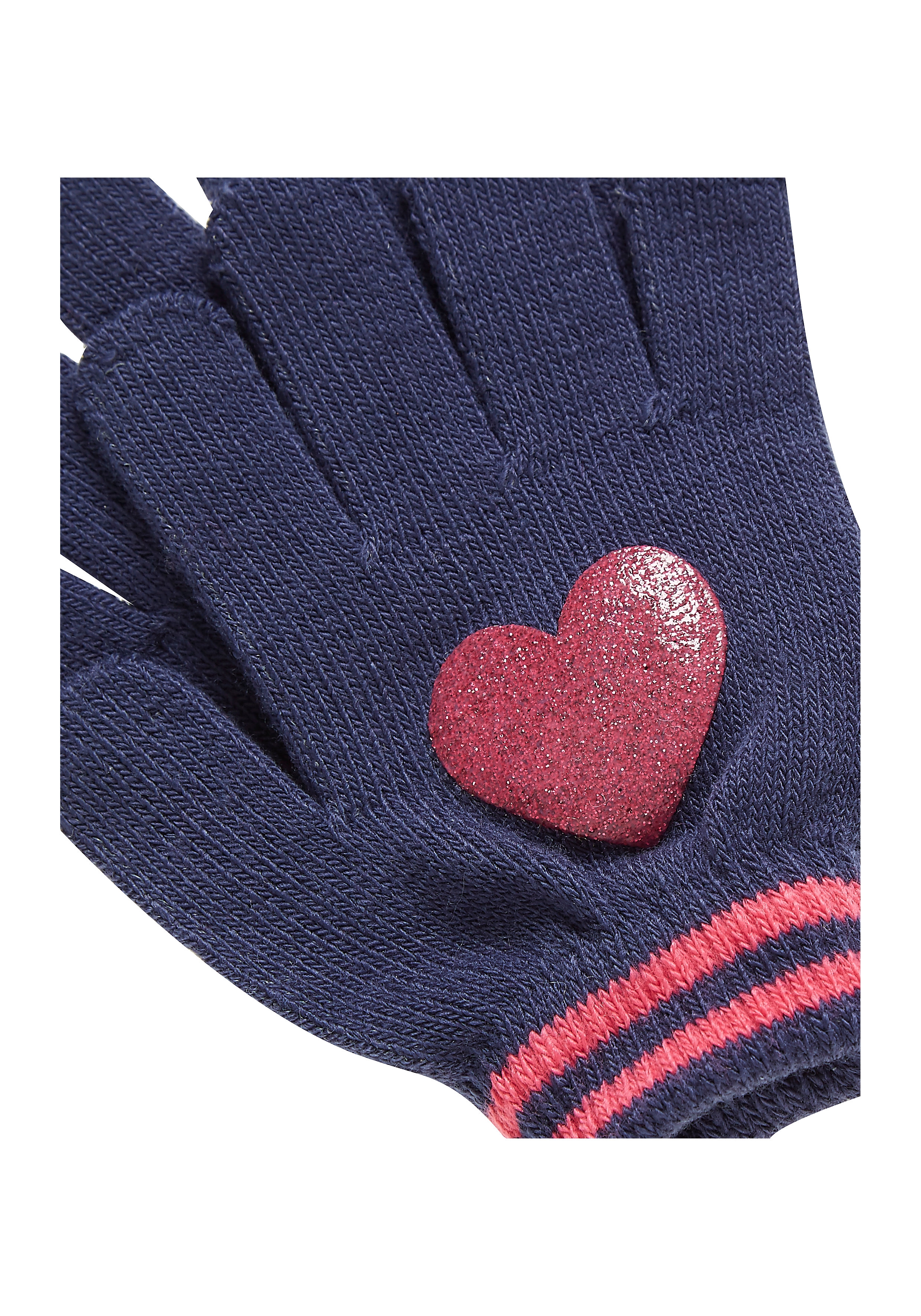 Mothercare | Girls Gloves Heart Print - Navy 1