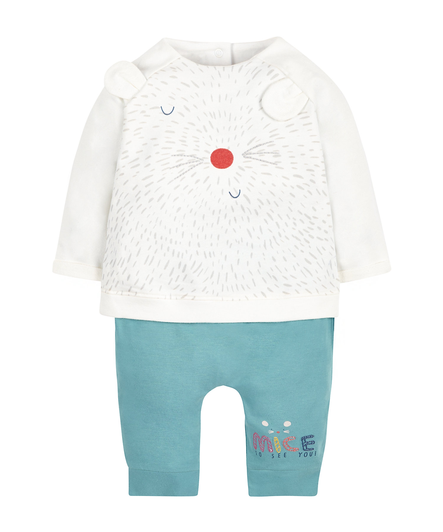 Mothercare | Girls Full Sleeves Pyjama Set 3D Mouse Ears - White 0