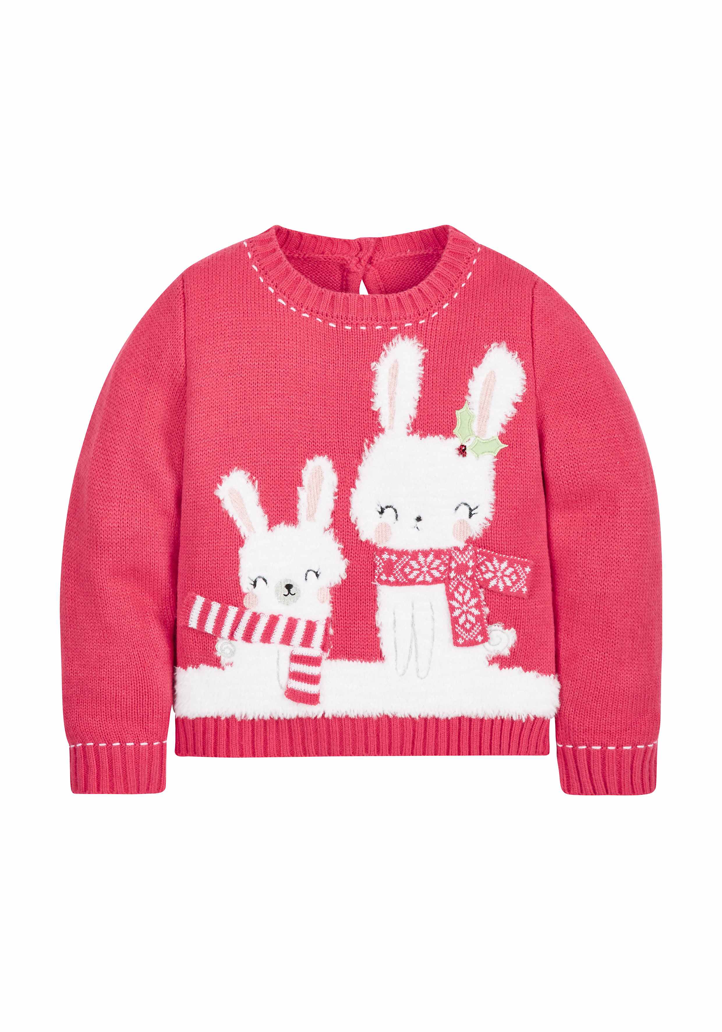 Girls Snow Bunny Christmas Jumper - Pink