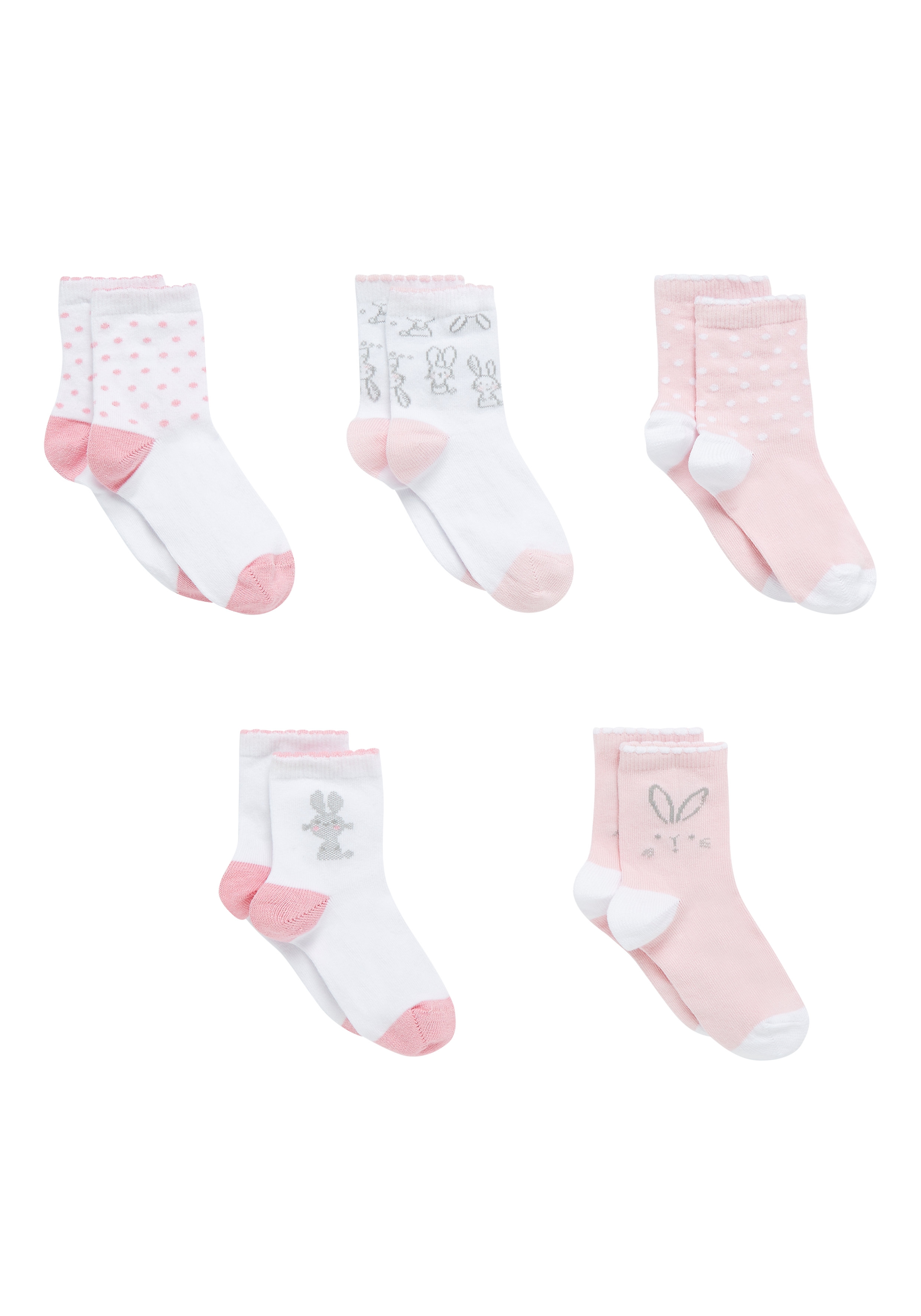Mothercare | Girls  Socks Bunny Design - Pack Of 5 - Pink 0