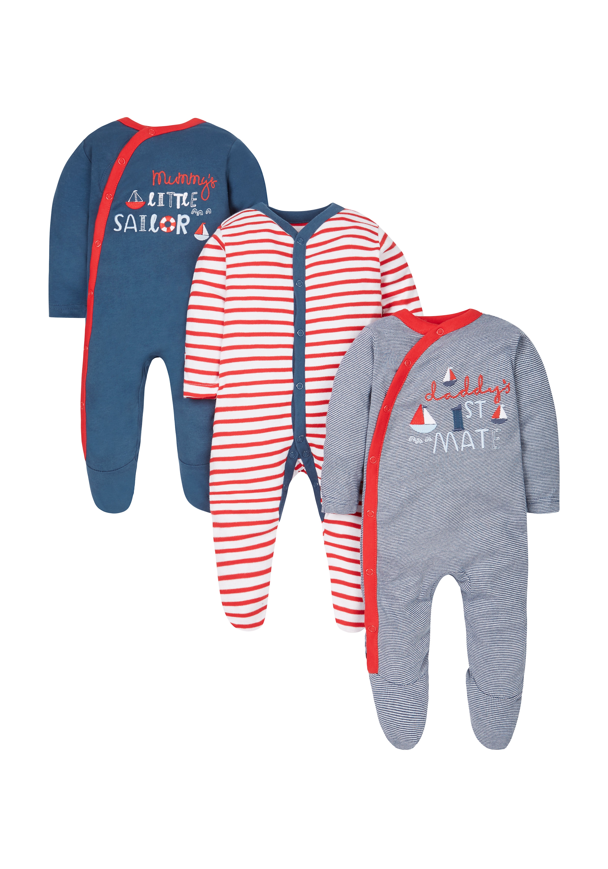 Mothercare | Boys Little Sailor Sleepsuits - Pack Of 3 - Navy 0