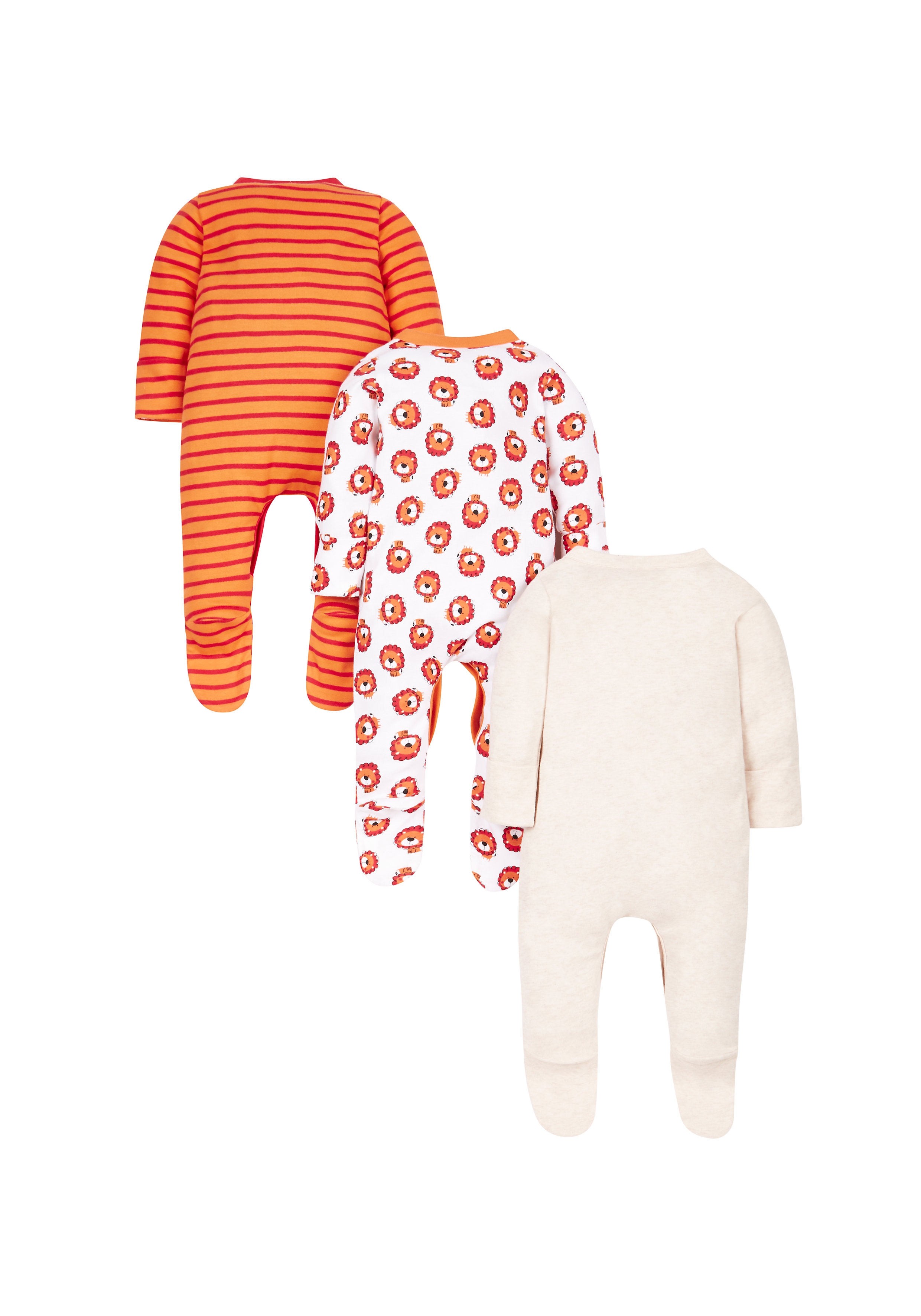 Mothercare | Boys Little Lion Sleepsuits - Pack Of 3 - Orange 1
