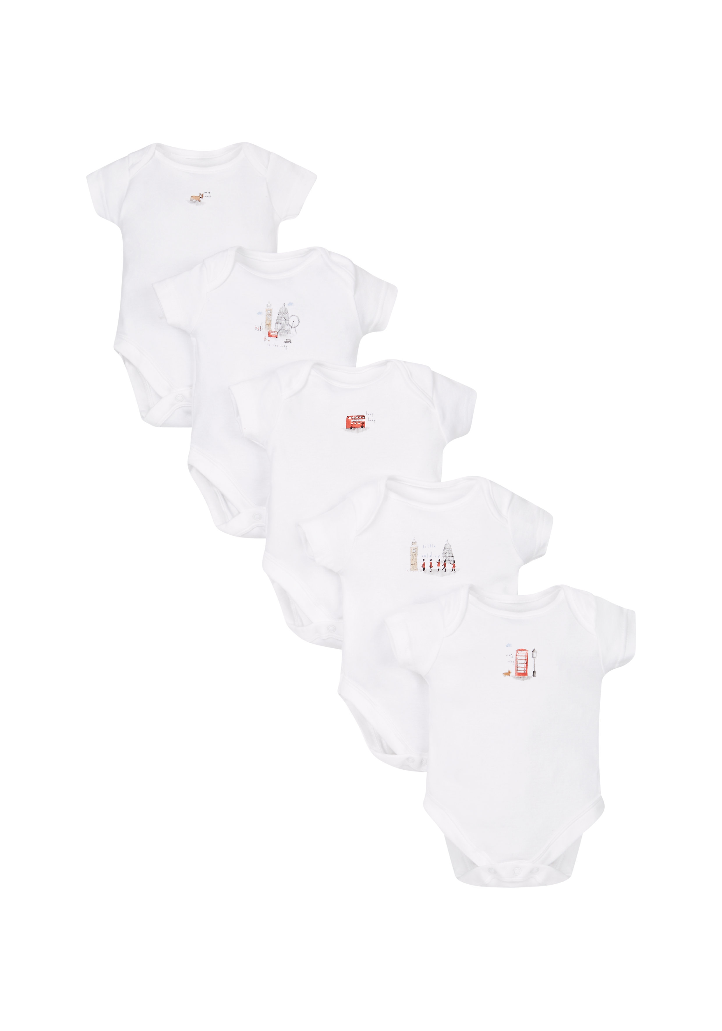 Mothercare | Unisex Half Sleeves Printed Bodysuits - Pack Of 5 - White 0