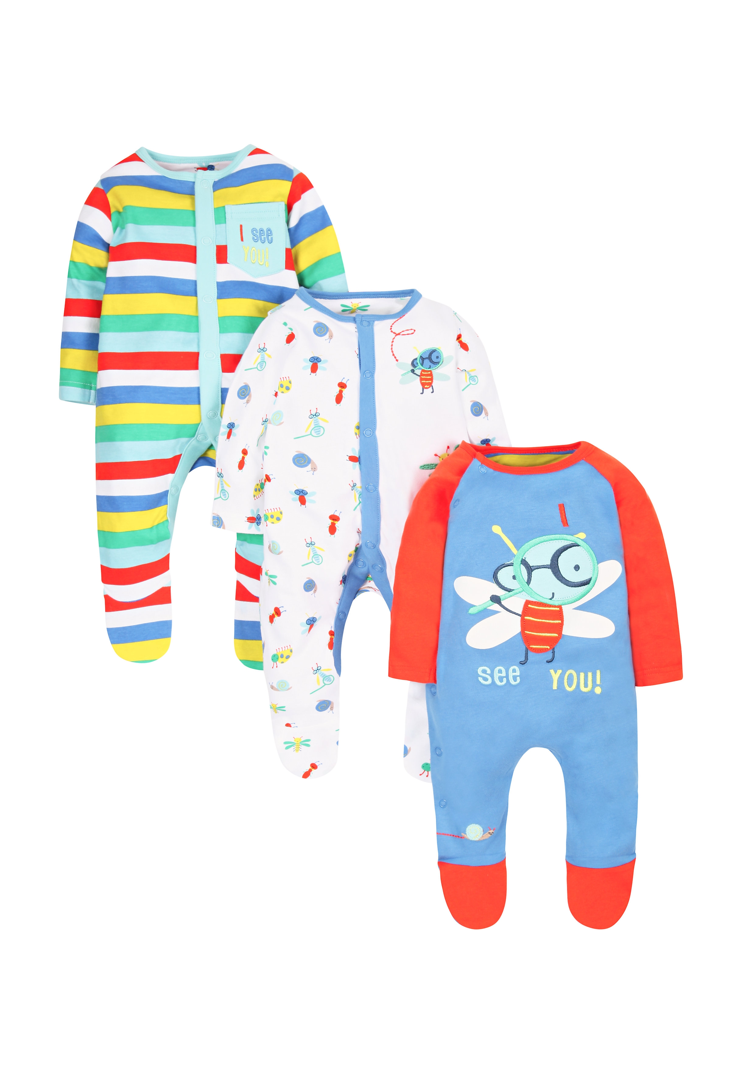 Mothercare | Boys Bug Sleepsuits - Pack Of 3 0