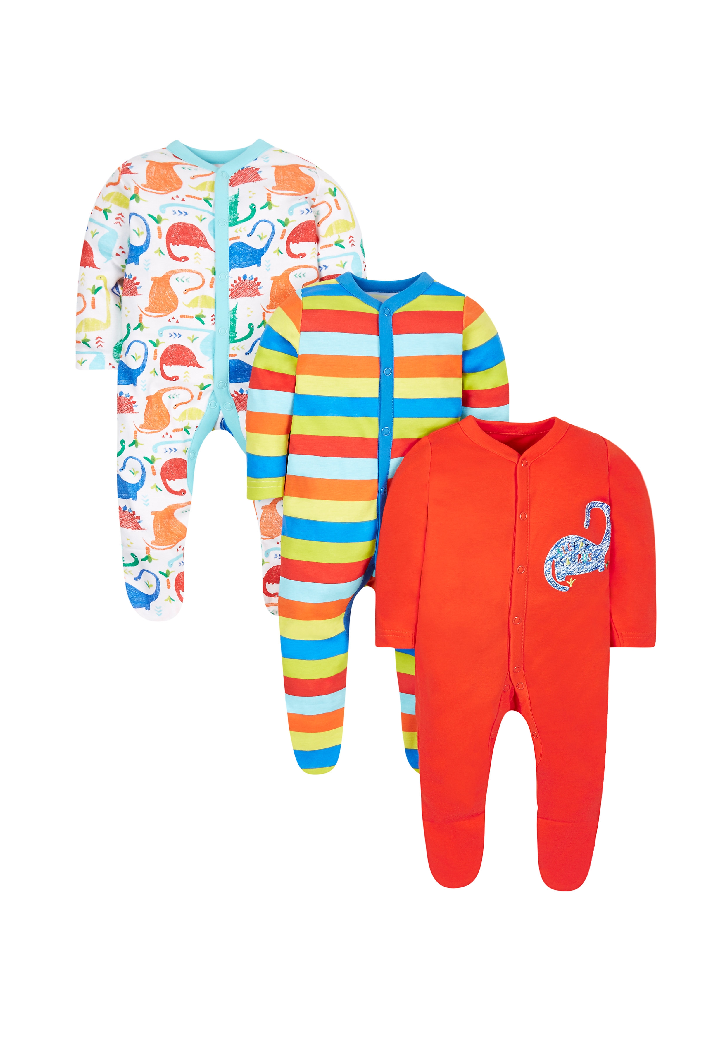 Mothercare | Boys Full Sleeves Dino Print Sleepsuit - Pack Of 3 - Multicolor 0