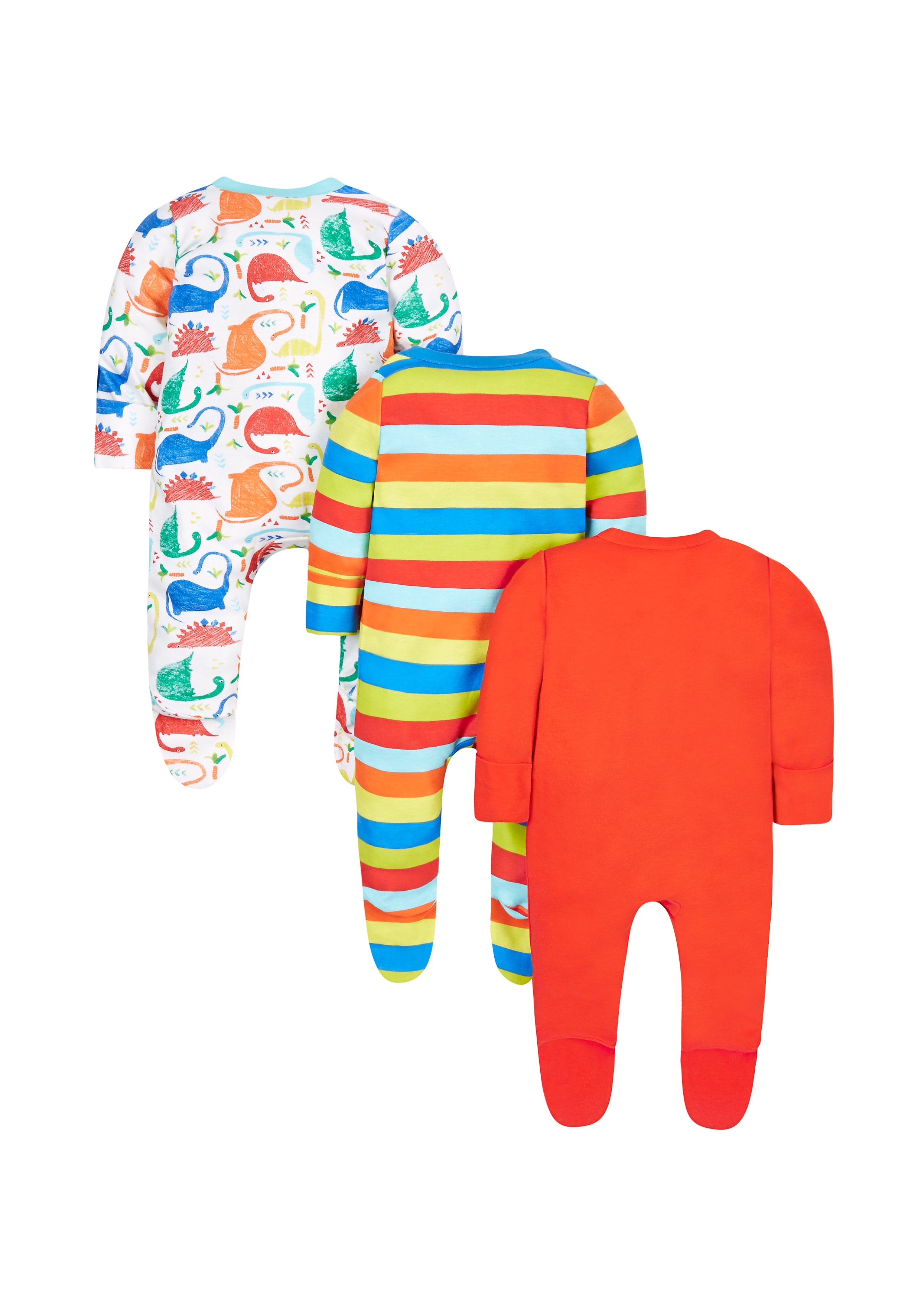 Mothercare | Boys Full Sleeves Dino Print Sleepsuit - Pack Of 3 - Multicolor 1