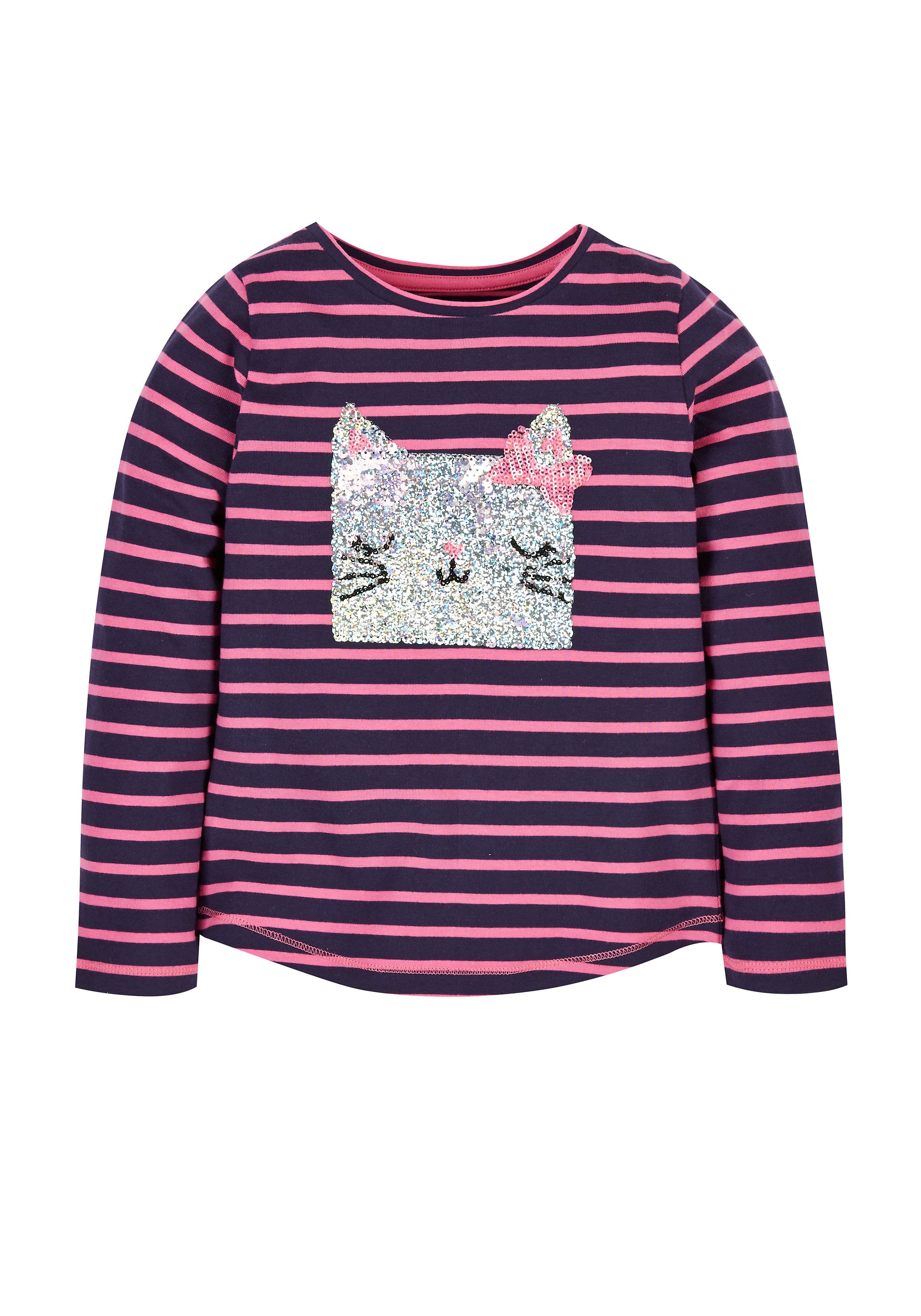 Mothercare | Stripe Sequin Cat T-Shirt 0