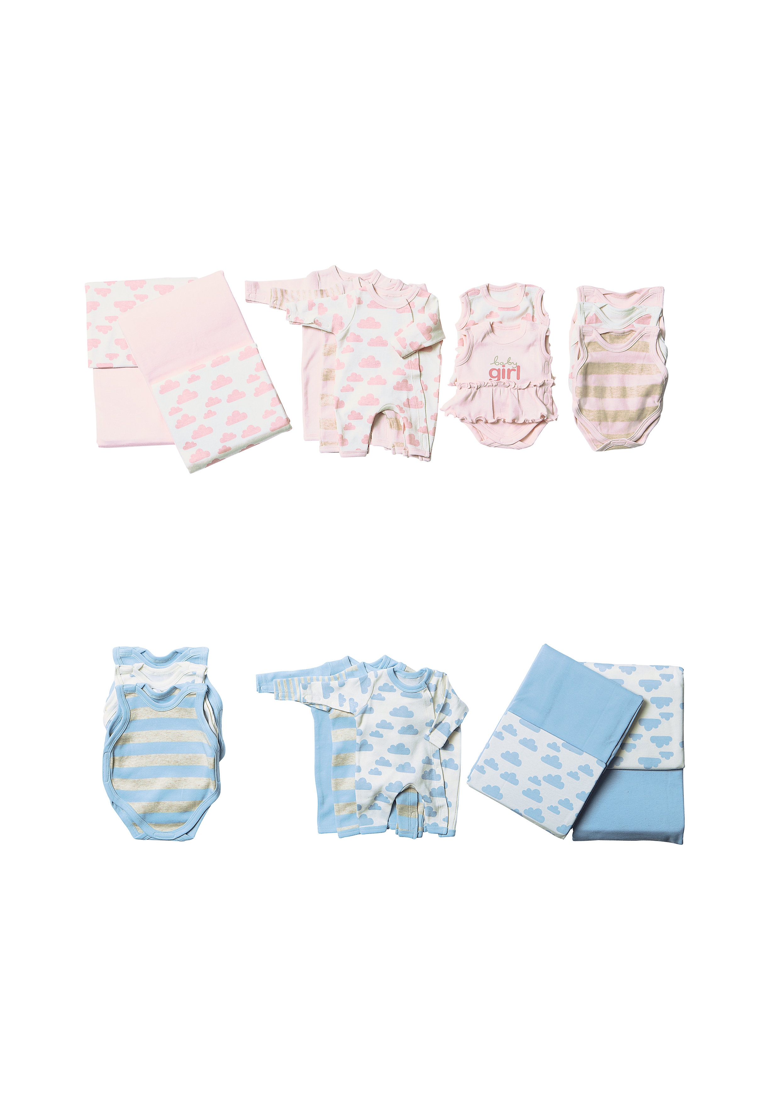 Mothercare | Girls Full Sleeves Romper Cloud Print - Pack Of 3 - Pink 1