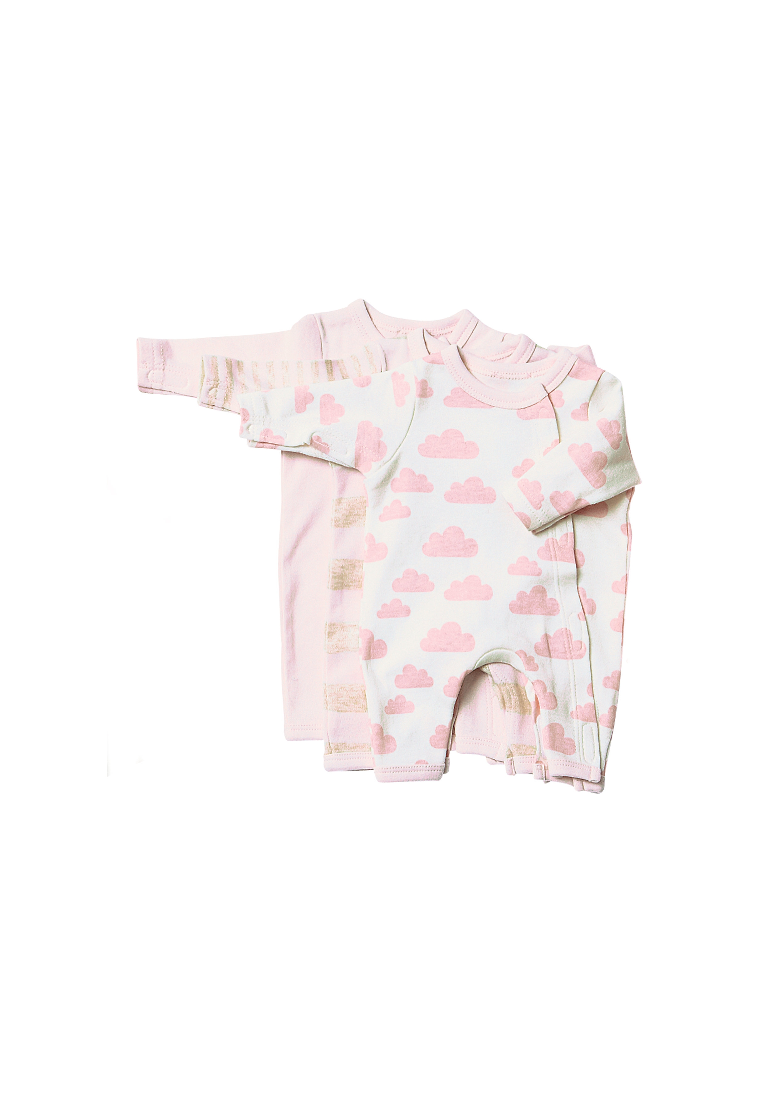 Mothercare | Girls Full Sleeves Romper Cloud Print - Pack Of 3 - Pink 0