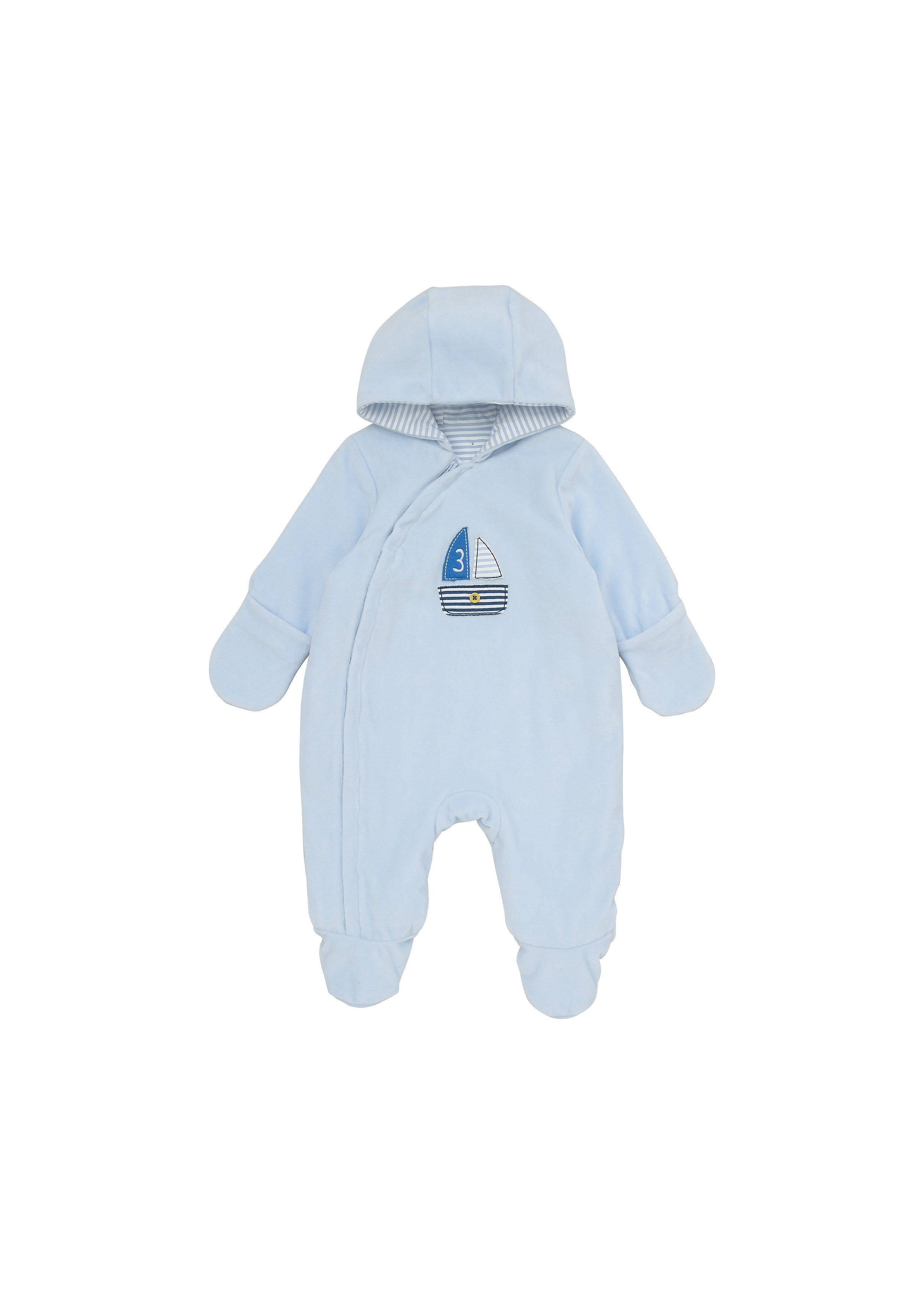 Mothercare | Boys Full Sleeves Velour Snowsuit Boat Patchwork - Blue 0