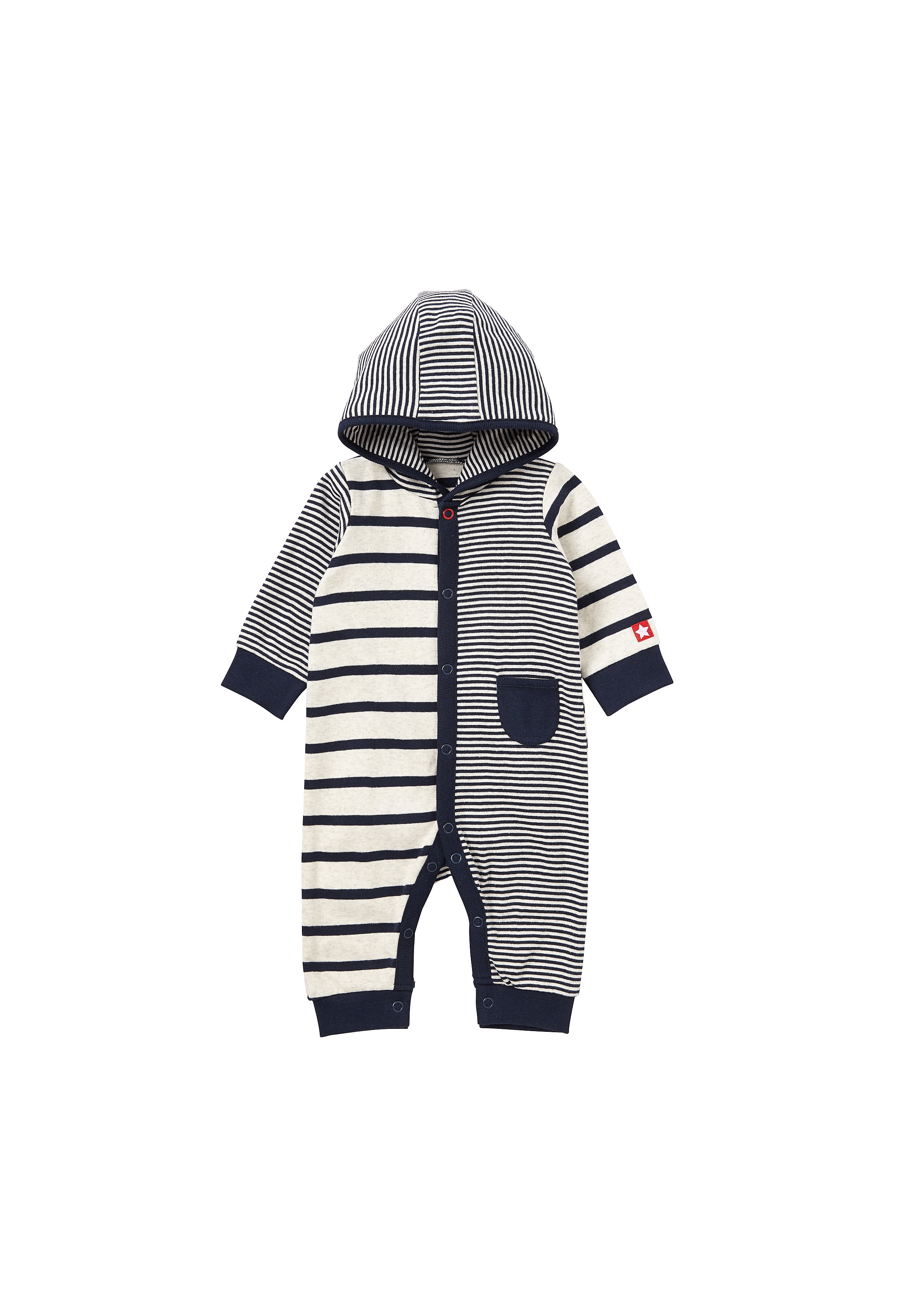 Mothercare | Boys Full Sleeves Hooded Romper Striped - Navy 0
