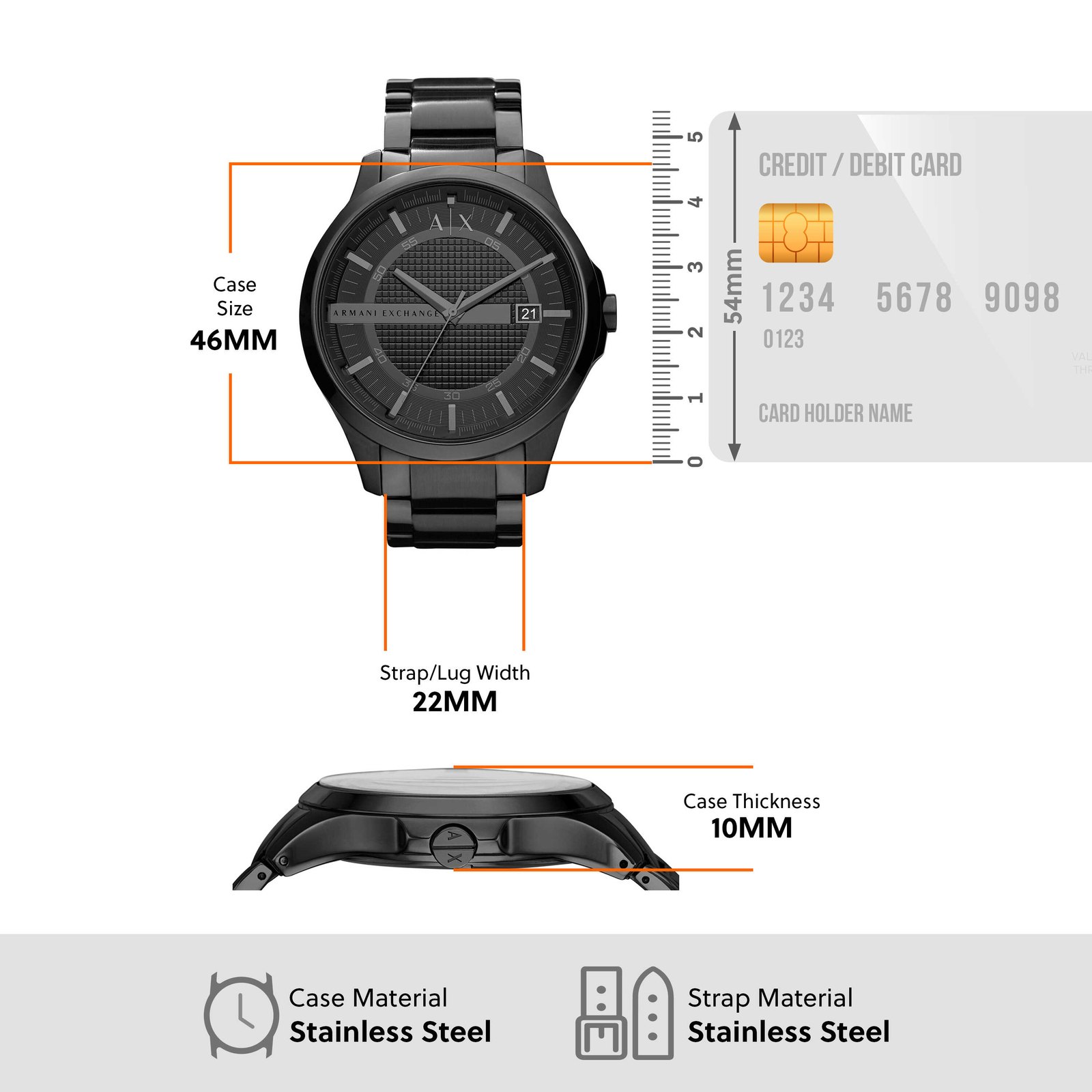 Hampton Men Quartz Black Dial Analog Stainless Steel Watch AX2104