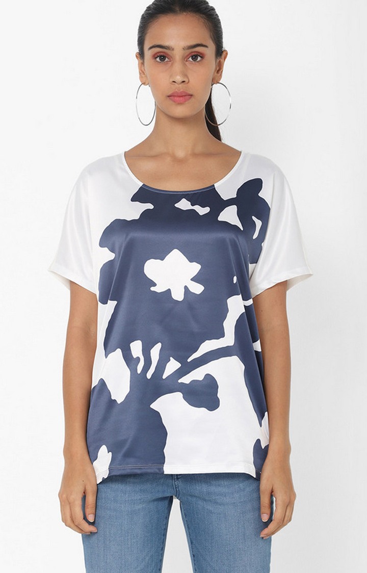 Big Flower Print Crew-Neck Top