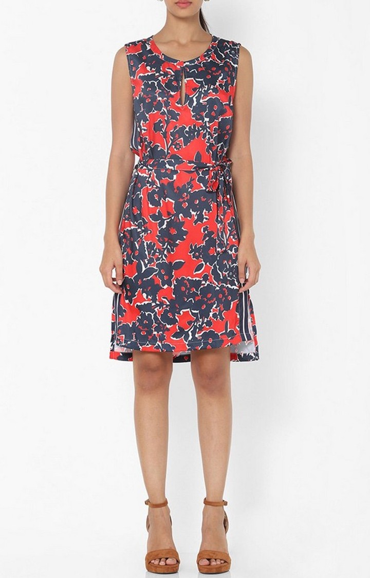 Floral Print Dress with Waist Tie-Up