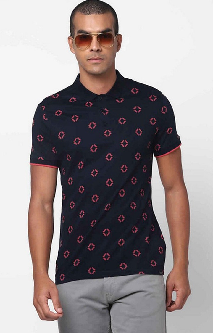 GAS | Geometric Print Polo T-shirt with Ribbed Hems