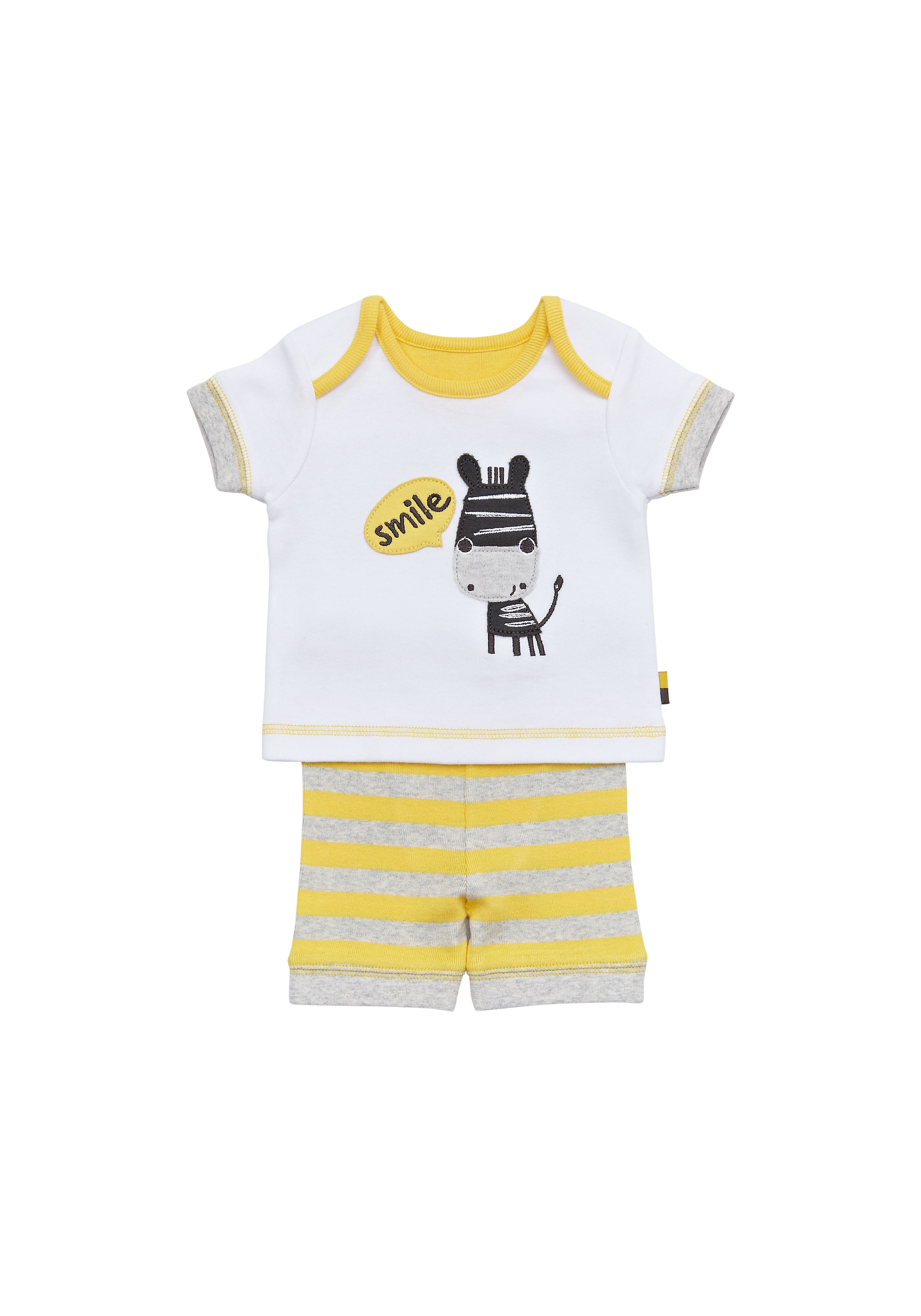 Mothercare | Unisex Half Sleeves Shortie Pyjama Set Zebra Patchwork - Yellow 0
